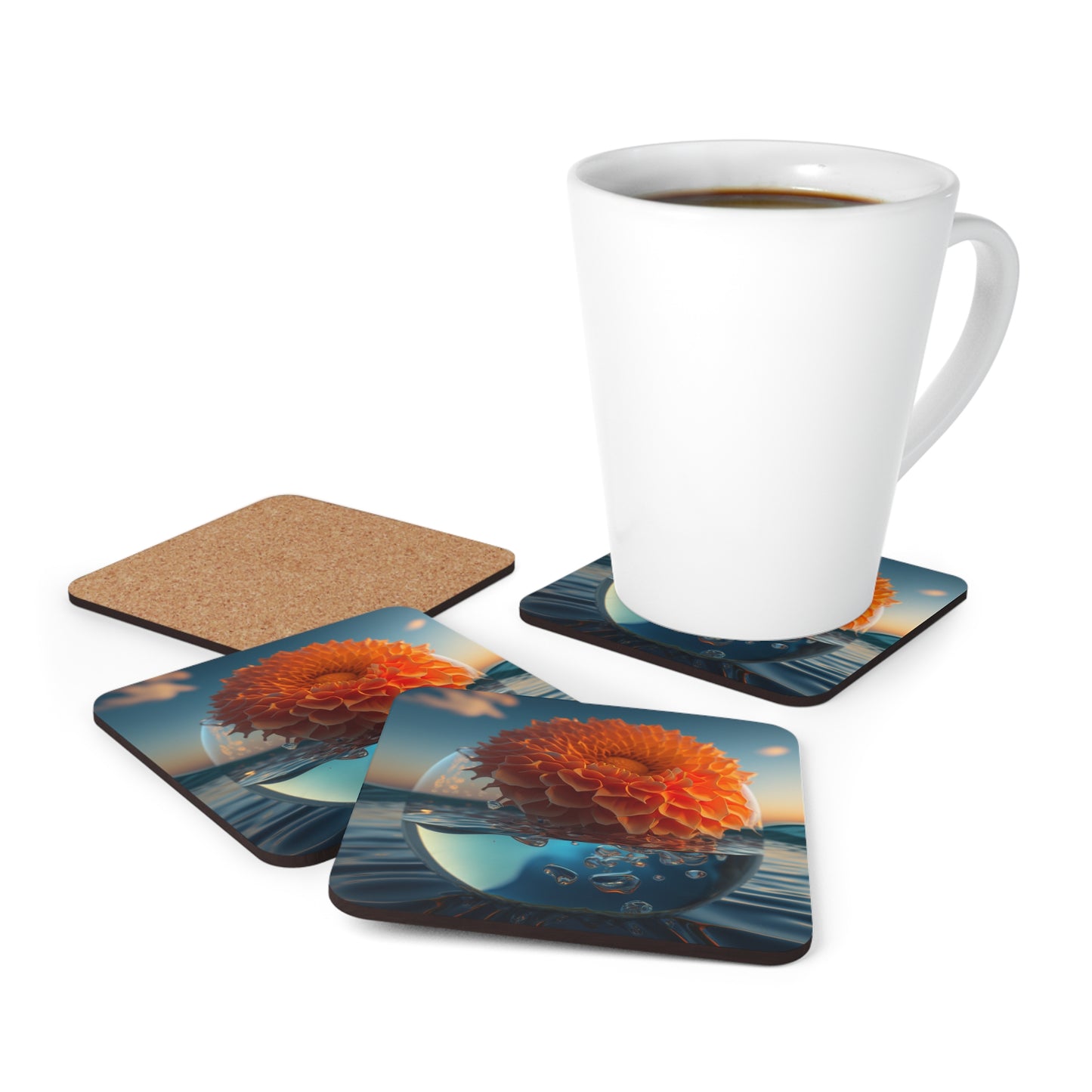 Corkwood Coaster Set Dahlia Orange 4