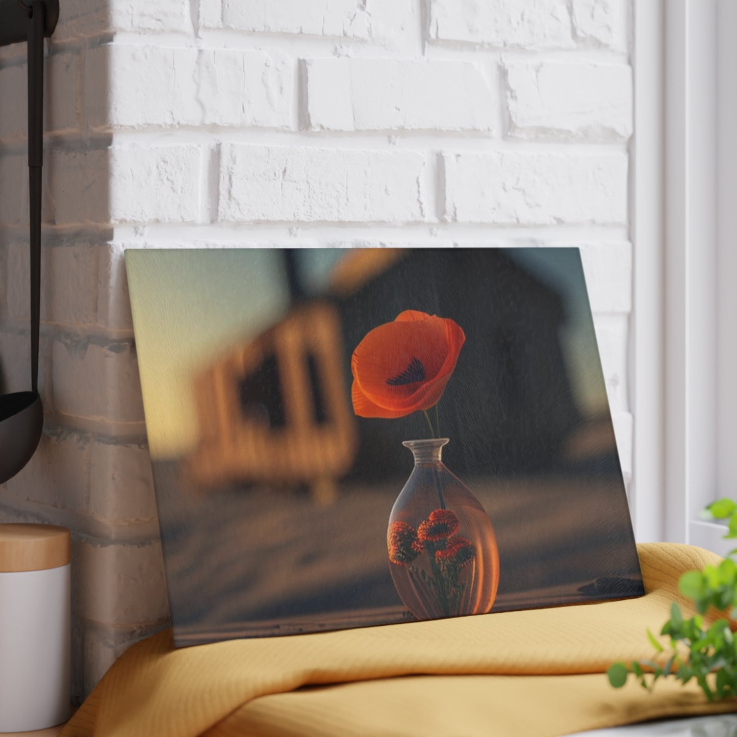 Glass Cutting Board Orange Poppy in a Vase 3