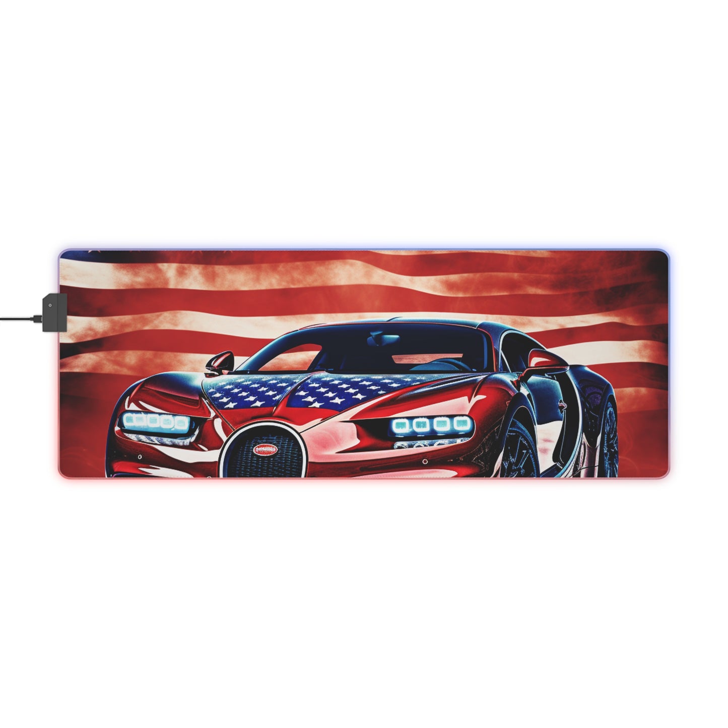 LED Gaming Mouse Pad Abstract American Flag Background Bugatti 3