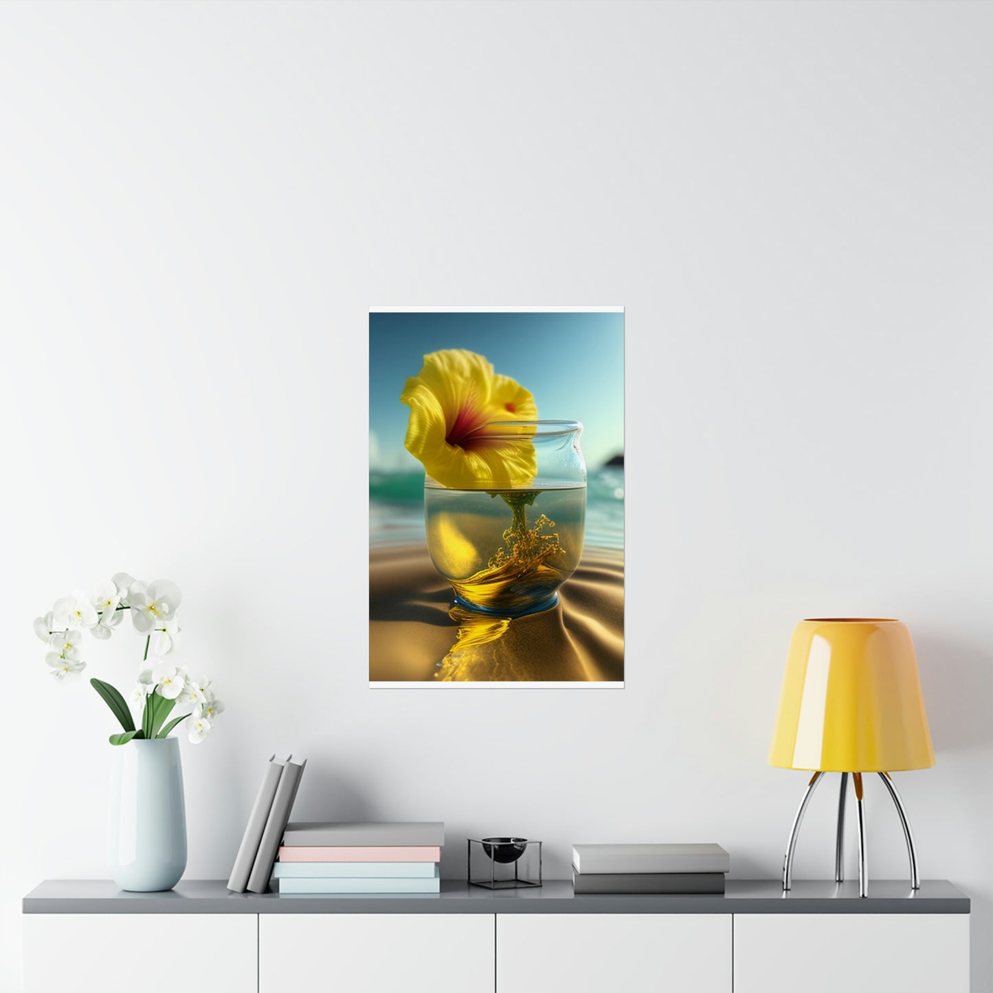 Premium Matte Vertical Posters Yellow Hibiscus glass 1