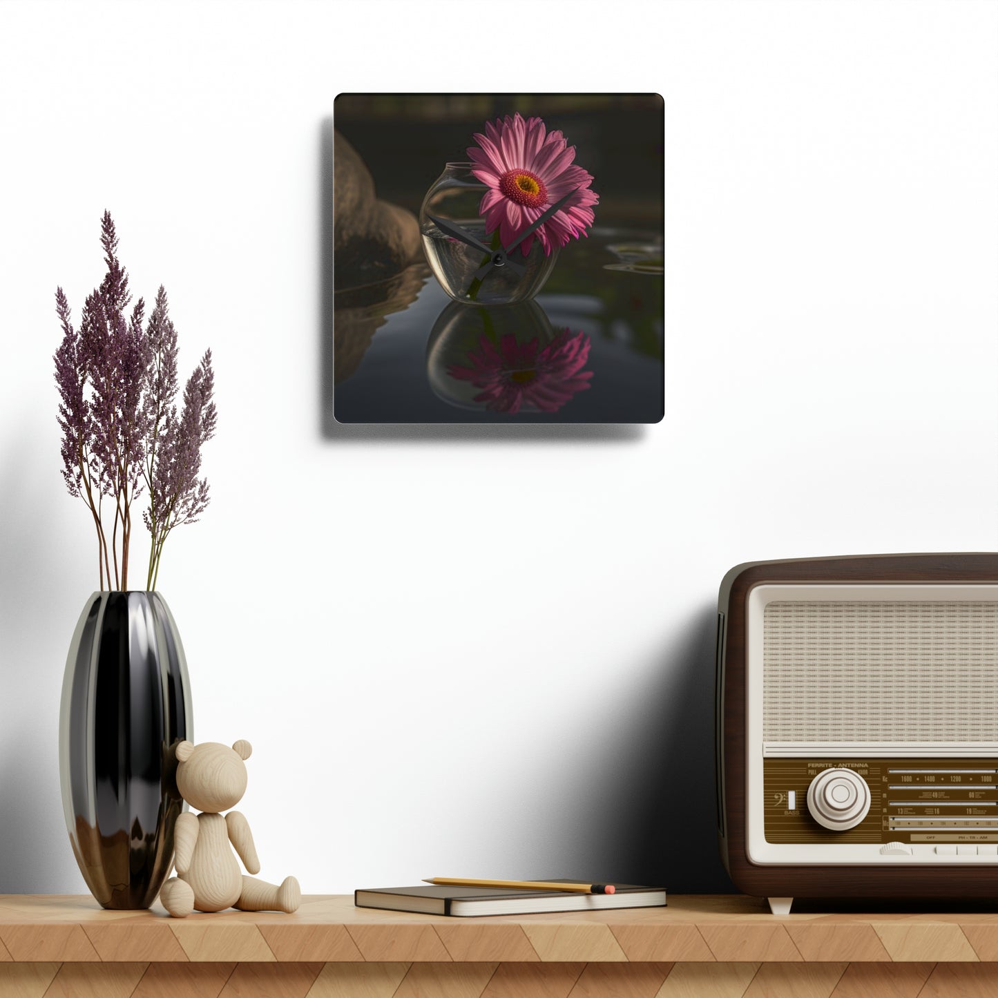 Acrylic Wall Clock Pink Daisy 2