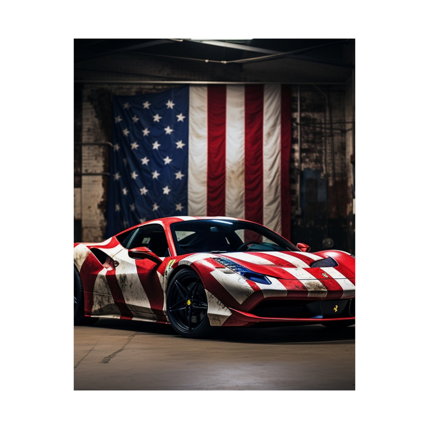 Premium Matte Vertical Posters American Flag Farrari 2