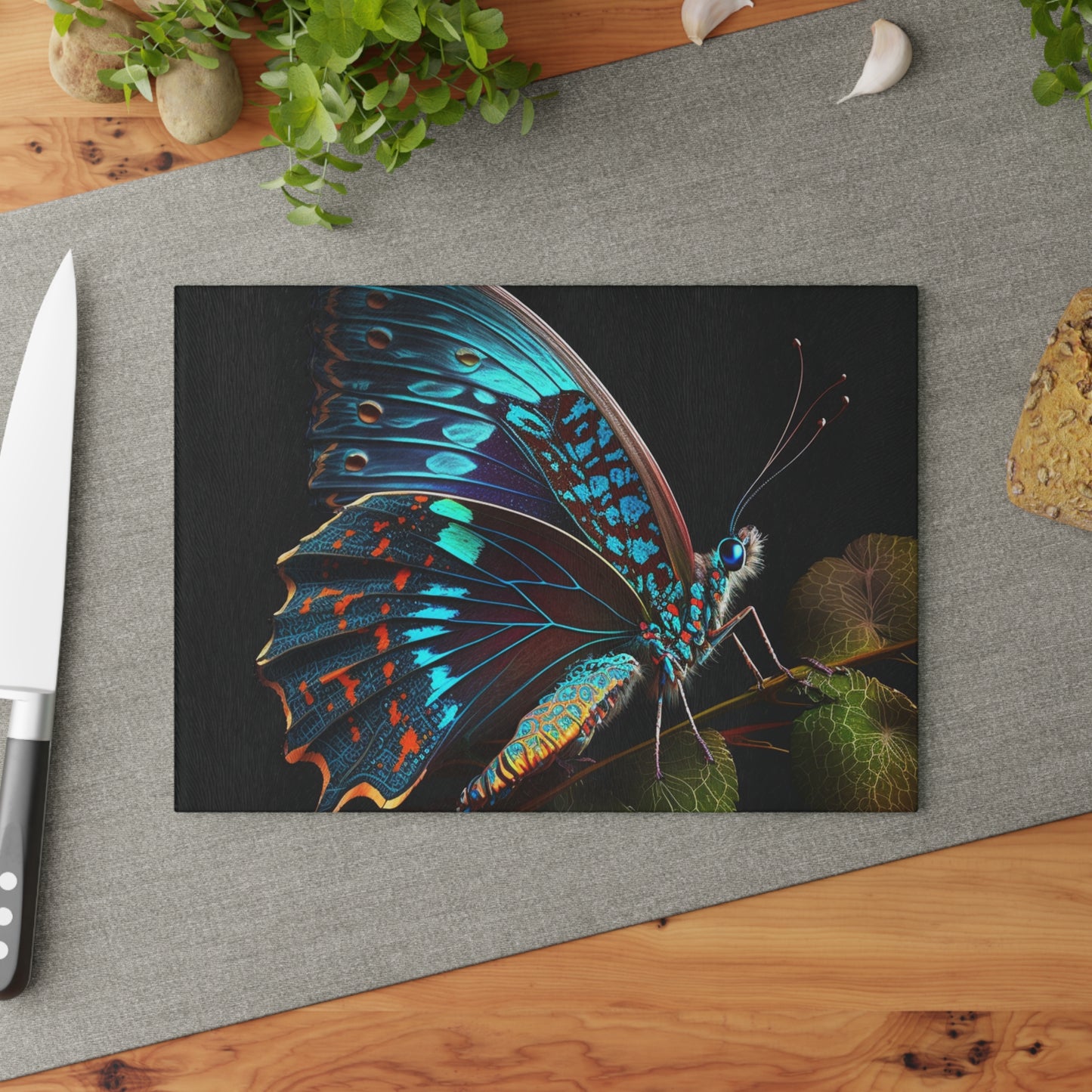 Glass Cutting Board Hue Neon Butterfly 2