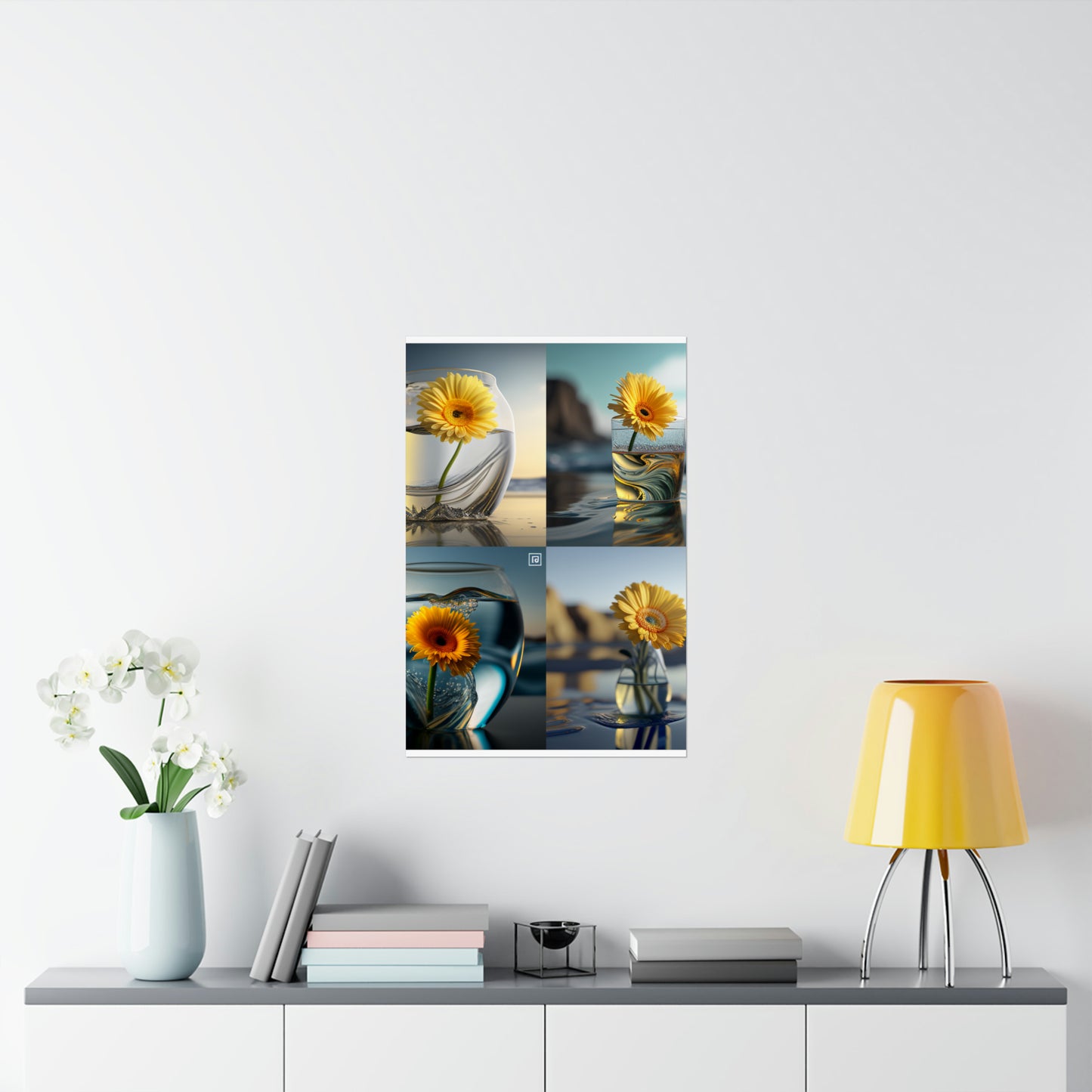 Premium Matte Vertical Posters yello Gerbera glass 5