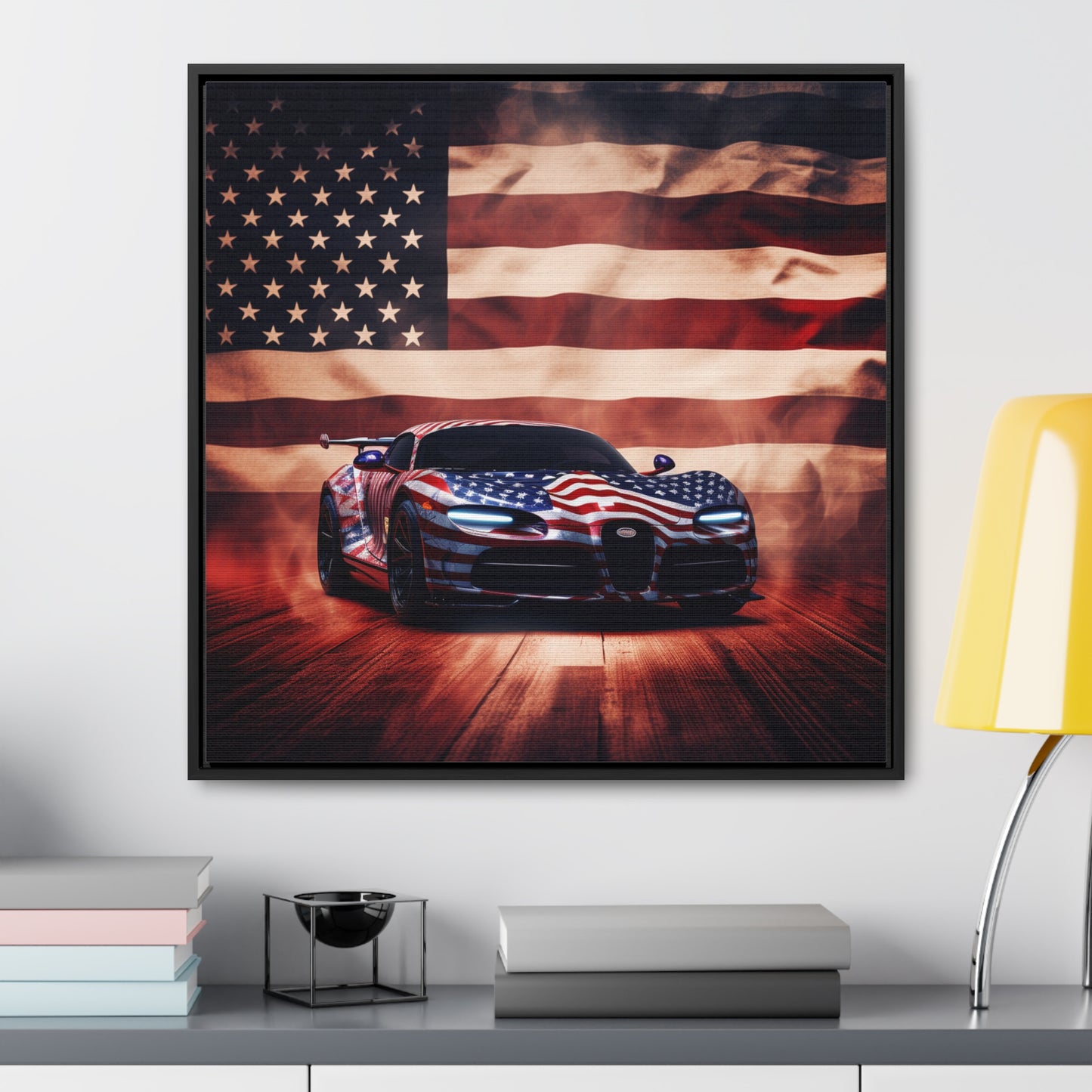 Gallery Canvas Wraps, Square Frame Abstract American Flag Background Bugatti 2