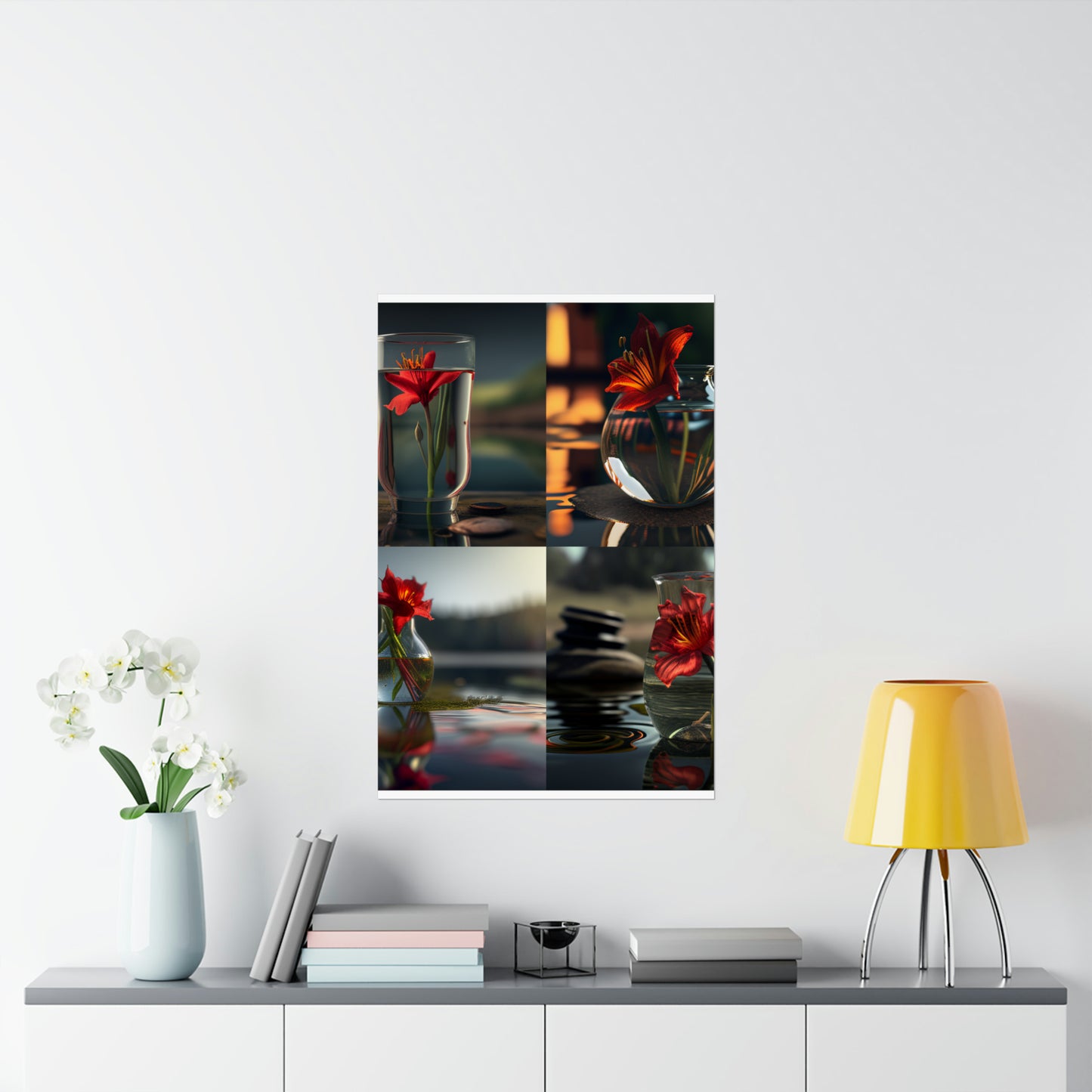 Premium Matte Vertical Posters Red Lily in a Glass vase 5