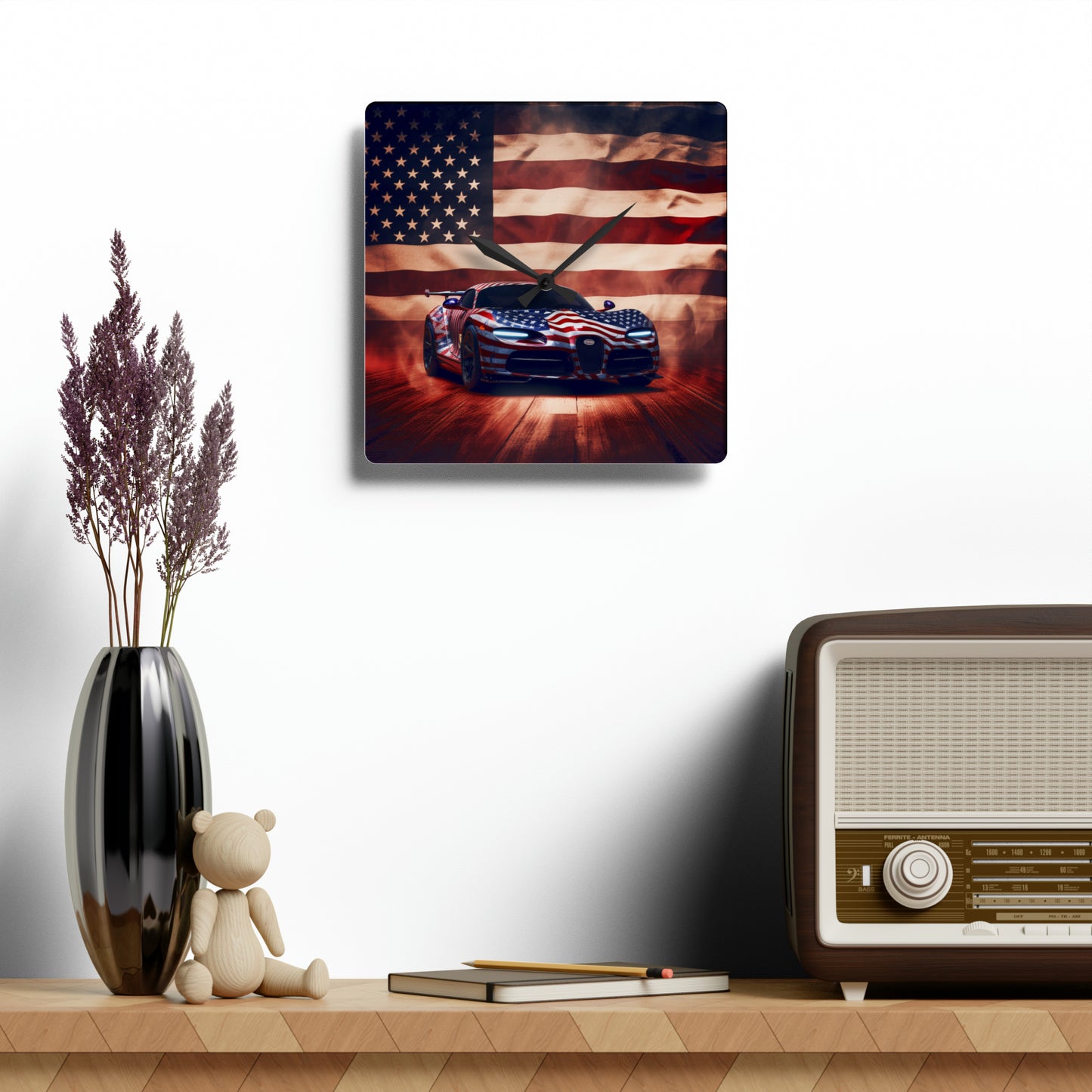 Acrylic Wall Clock Abstract American Flag Background Bugatti 2