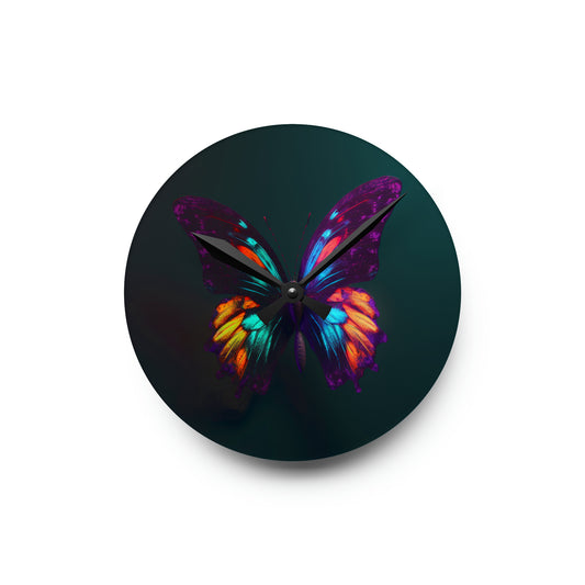 Acrylic Wall Clock Hyper Colorful Butterfly Purple 1