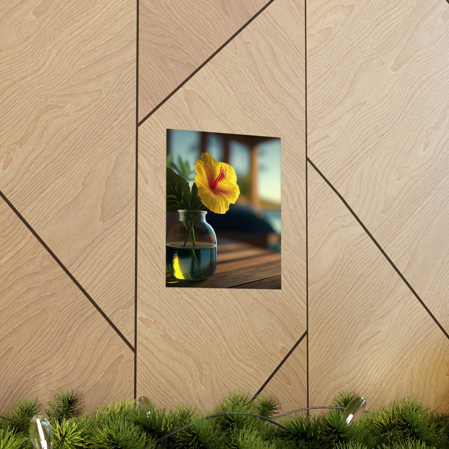 Premium Matte Vertical Posters Yellow Hibiscus Wood 2