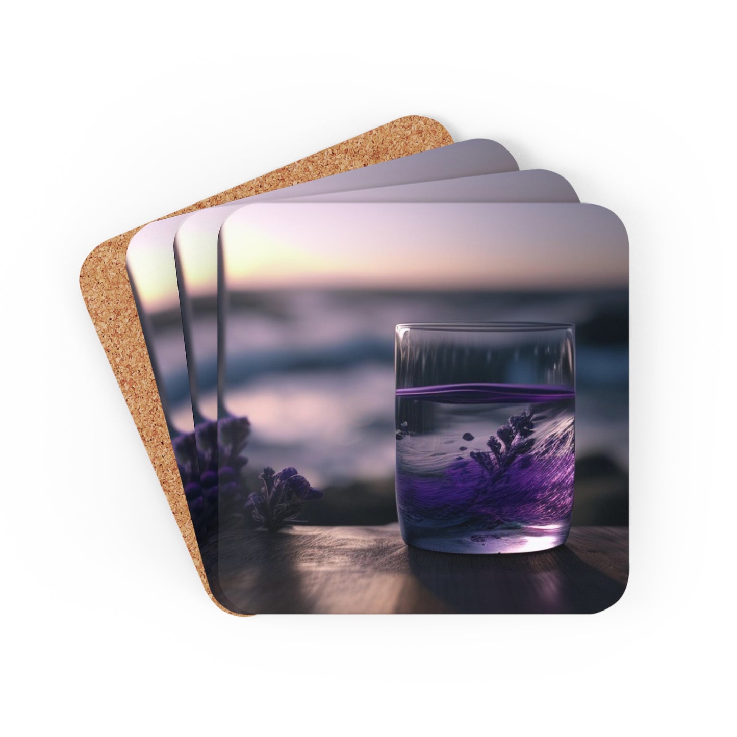 Corkwood Coaster Set Lavender in a vase 4