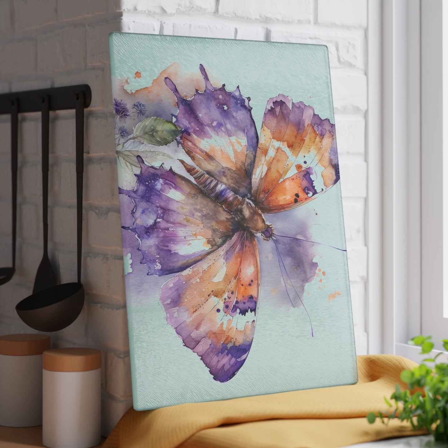 Glass Cutting Board MerlinRose Watercolor Butterfly 1