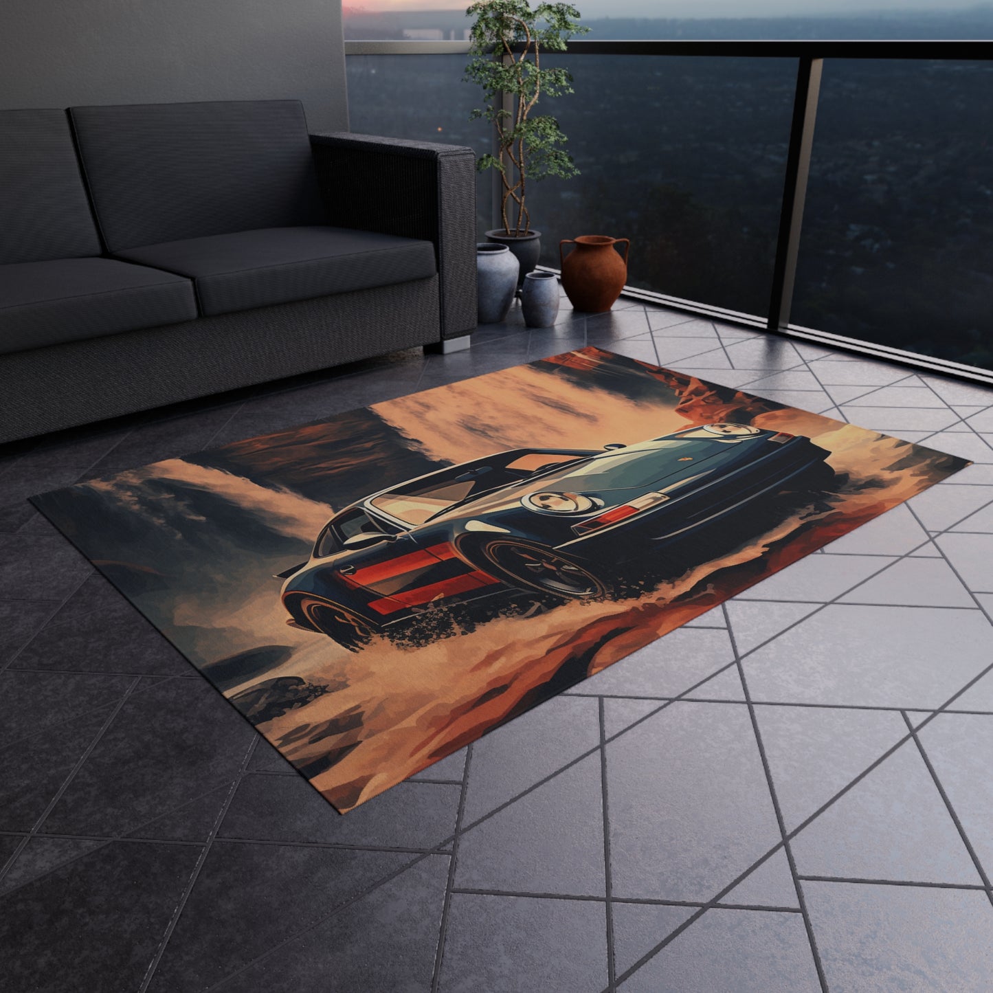 Outdoor Rug  American Flag Porsche Abstract 3