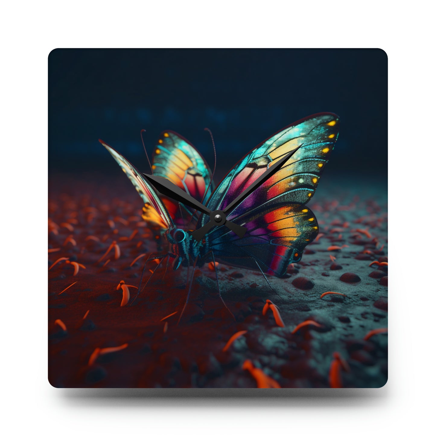 Acrylic Wall Clock Hyper Colorful Butterfly Macro 1