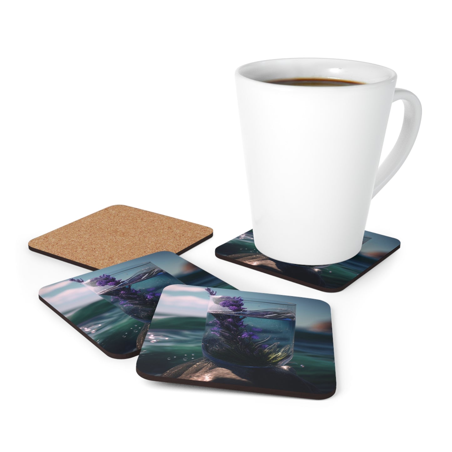 Corkwood Coaster Set Lavender in a vase 2