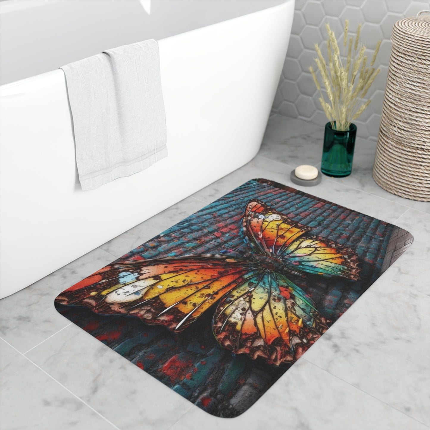 Memory Foam Bath Mat Liquid Street Butterfly 2