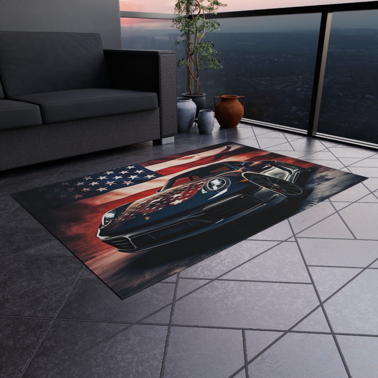 Outdoor Rug  Abstract American Flag Background Porsche 2