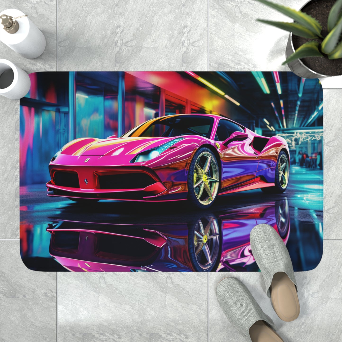 Memory Foam Bath Mat Pink Macro Ferrari 4