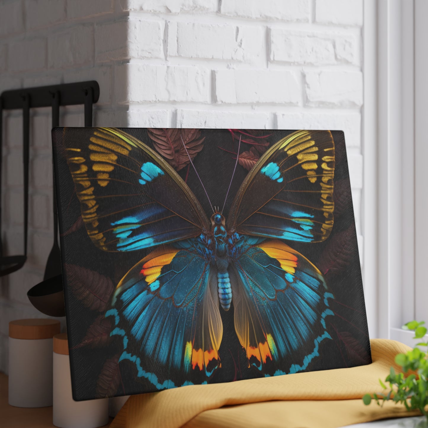 Glass Cutting Board Neon Butterfly Flair 1