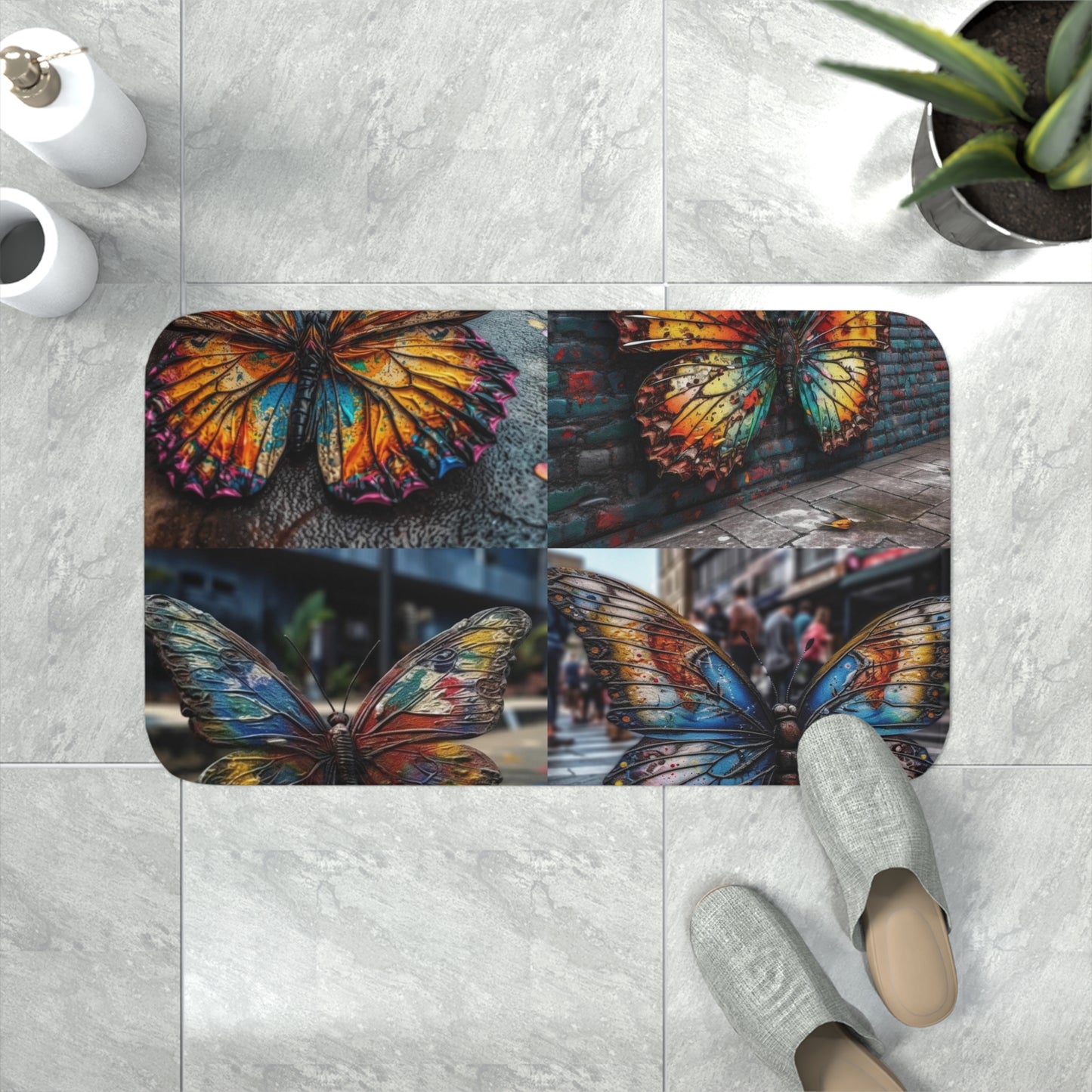 Memory Foam Bath Mat Liquid Street Butterfly 5