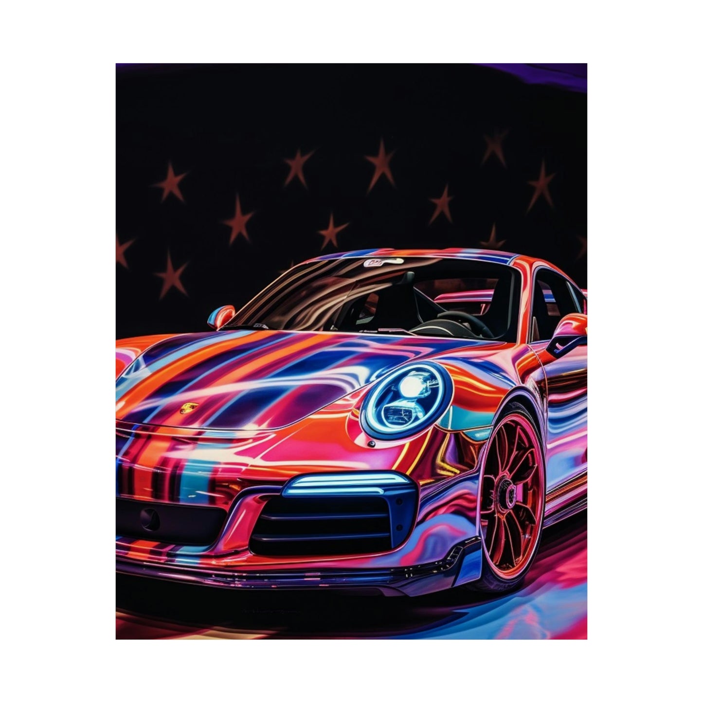 Premium Matte Vertical Posters American Flag Colored Porsche 1