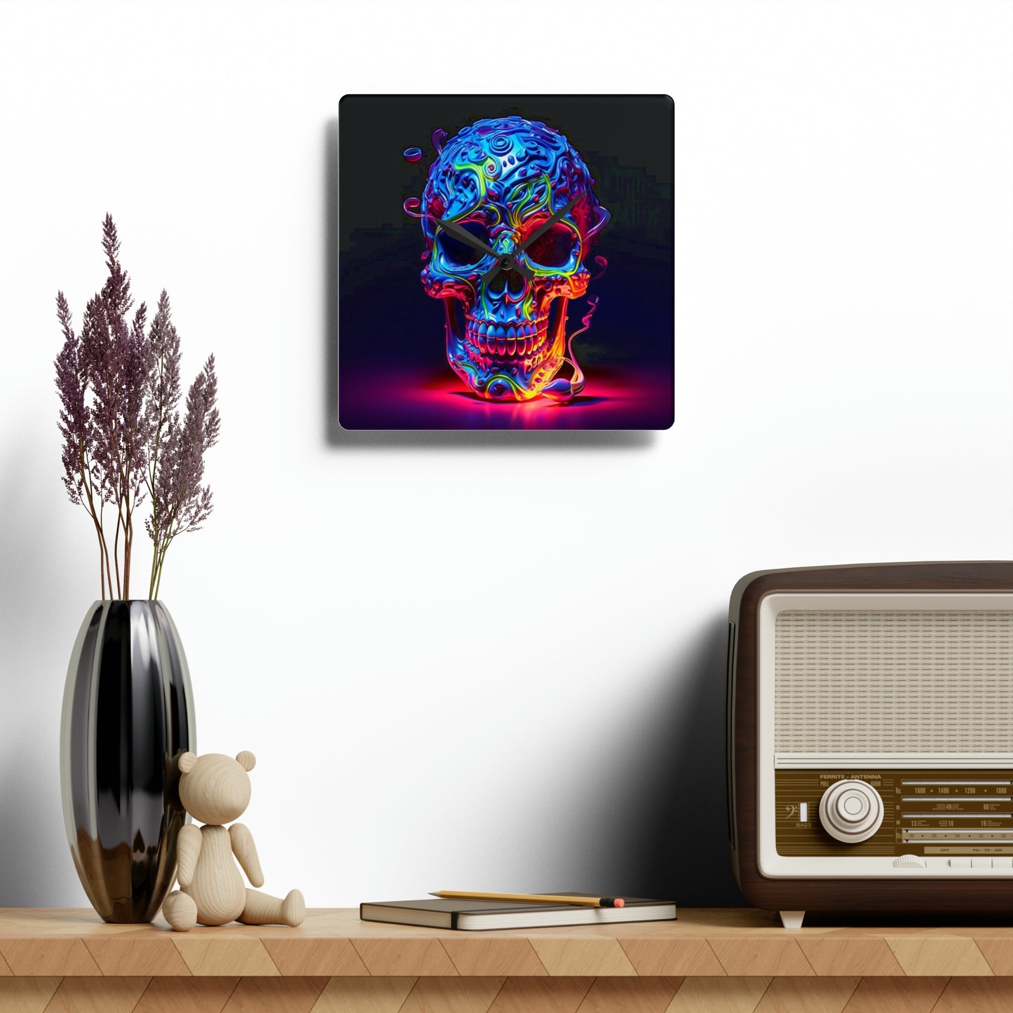 Acrylic Wall Clock Macro Skull Color 3