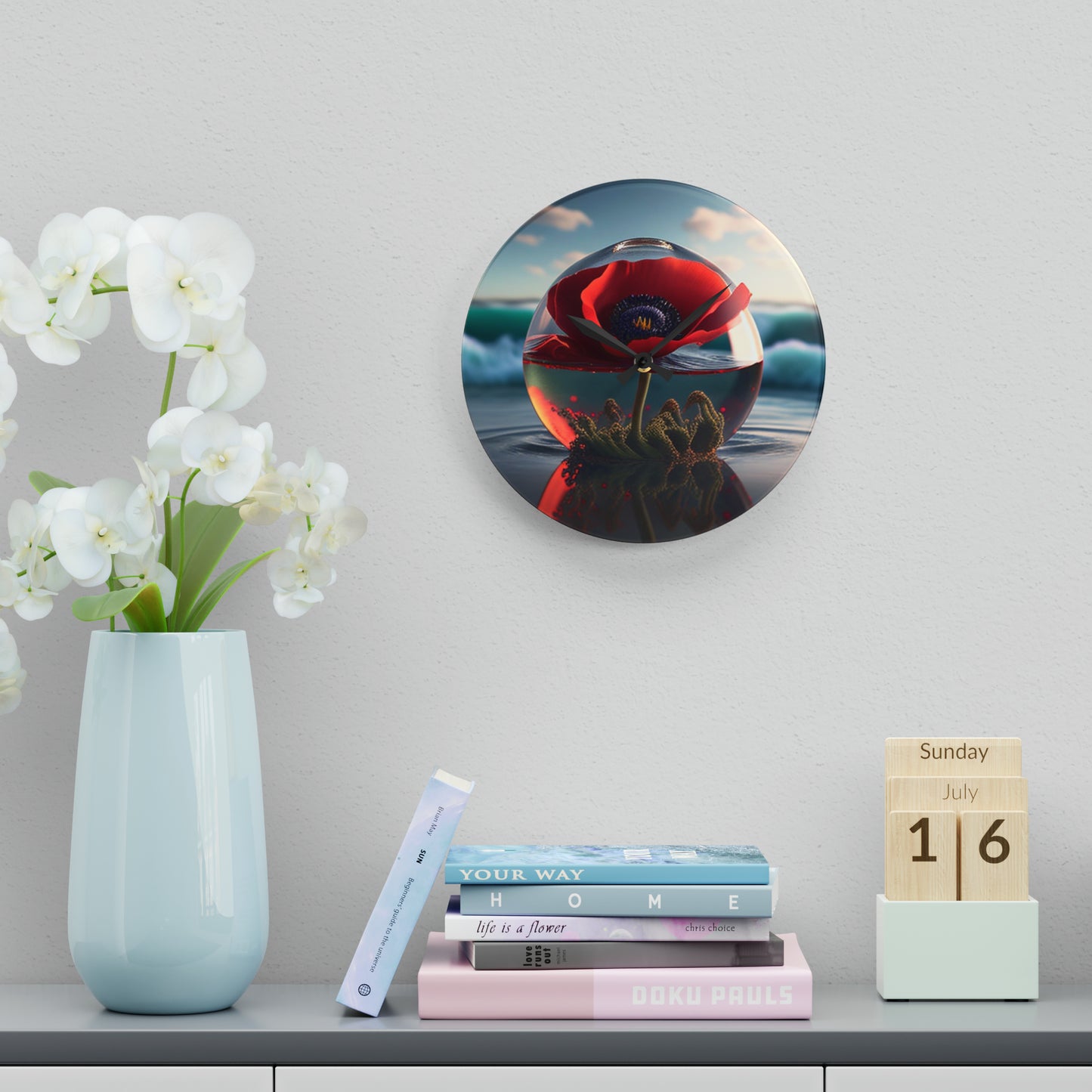 Acrylic Wall Clock Red Anemone in a Vase 4