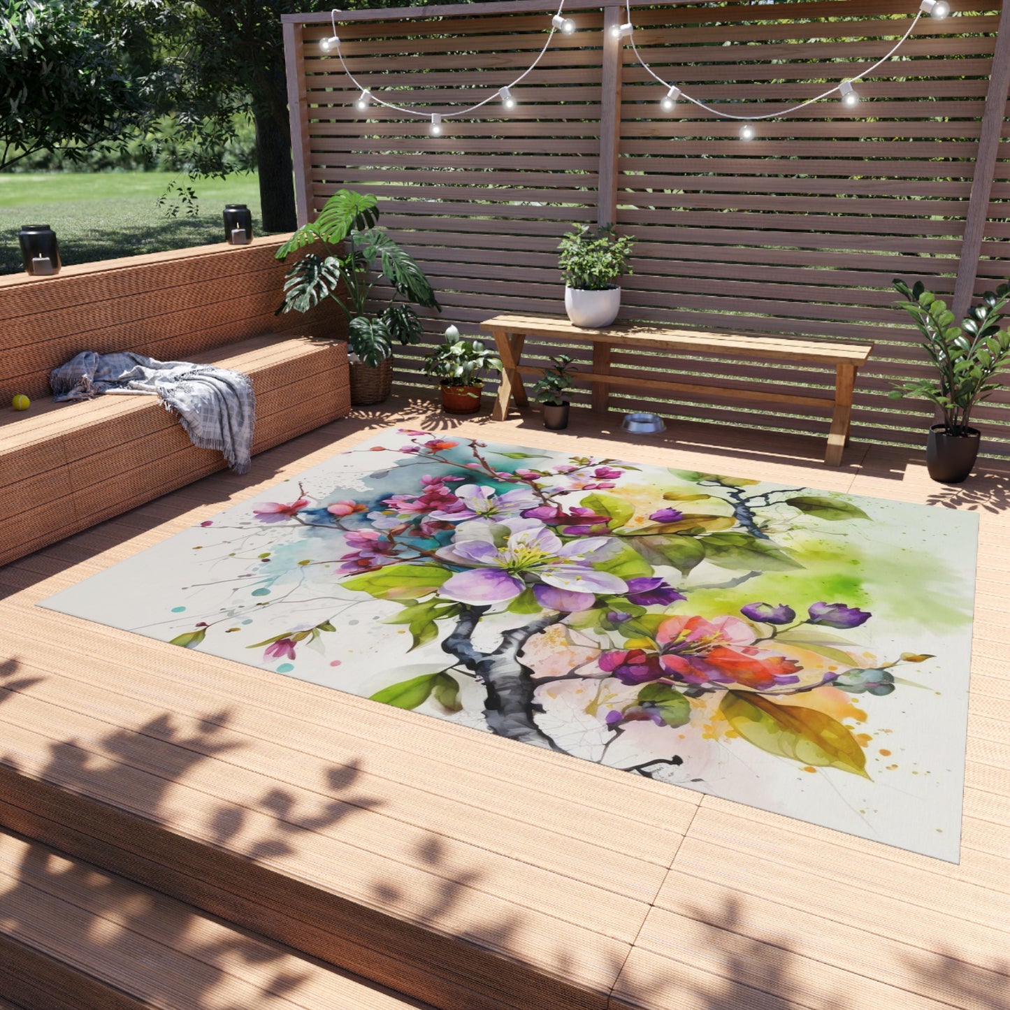 Outdoor Rug  Mother Nature Bright Spring Colors Realistic Watercolor 4