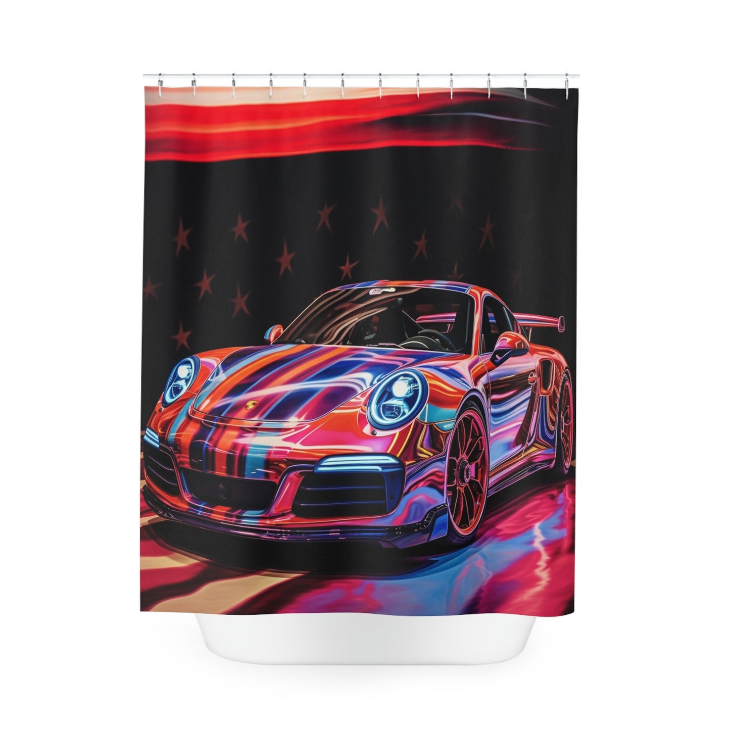 Polyester Shower Curtain American Flag Colored Porsche 2