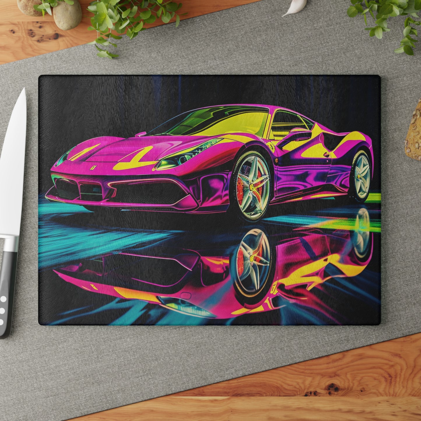 Glass Cutting Board Pink Ferrari Macro 3