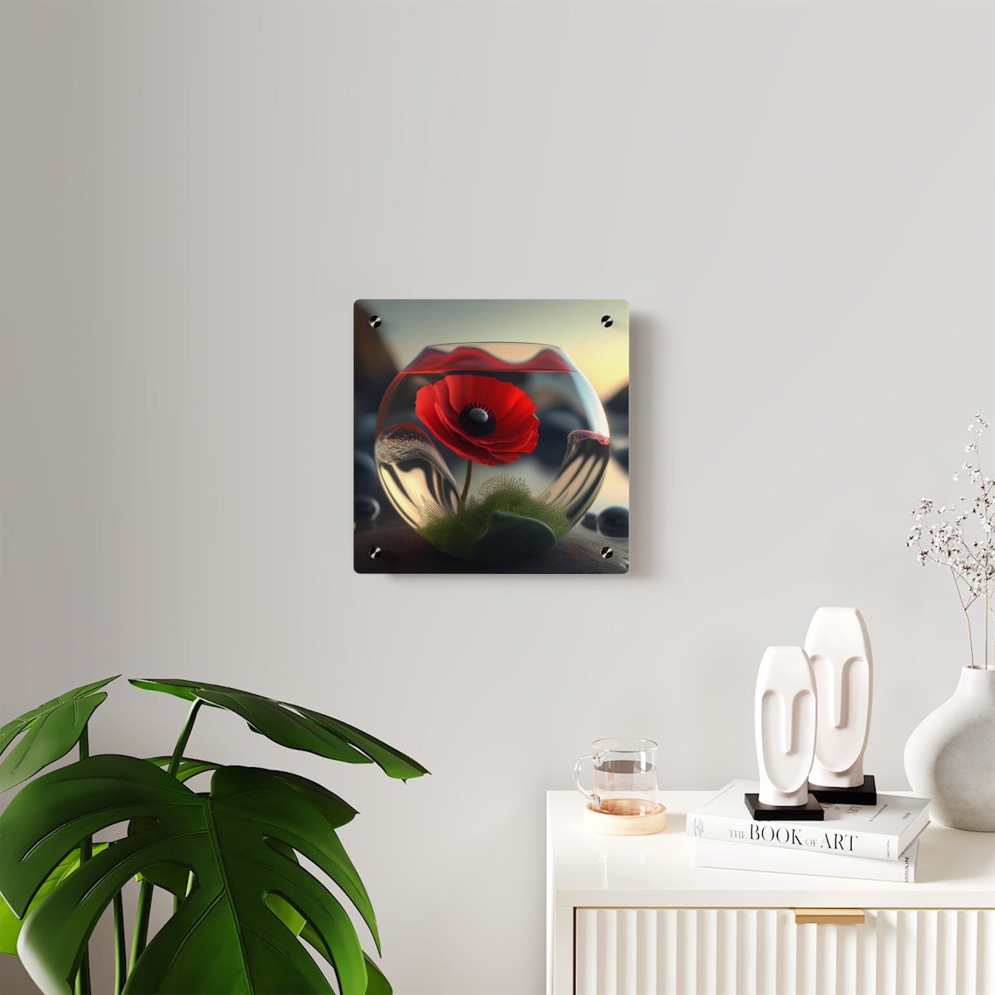 Acrylic Wall Art Panels Red Anemone in a Vase 3