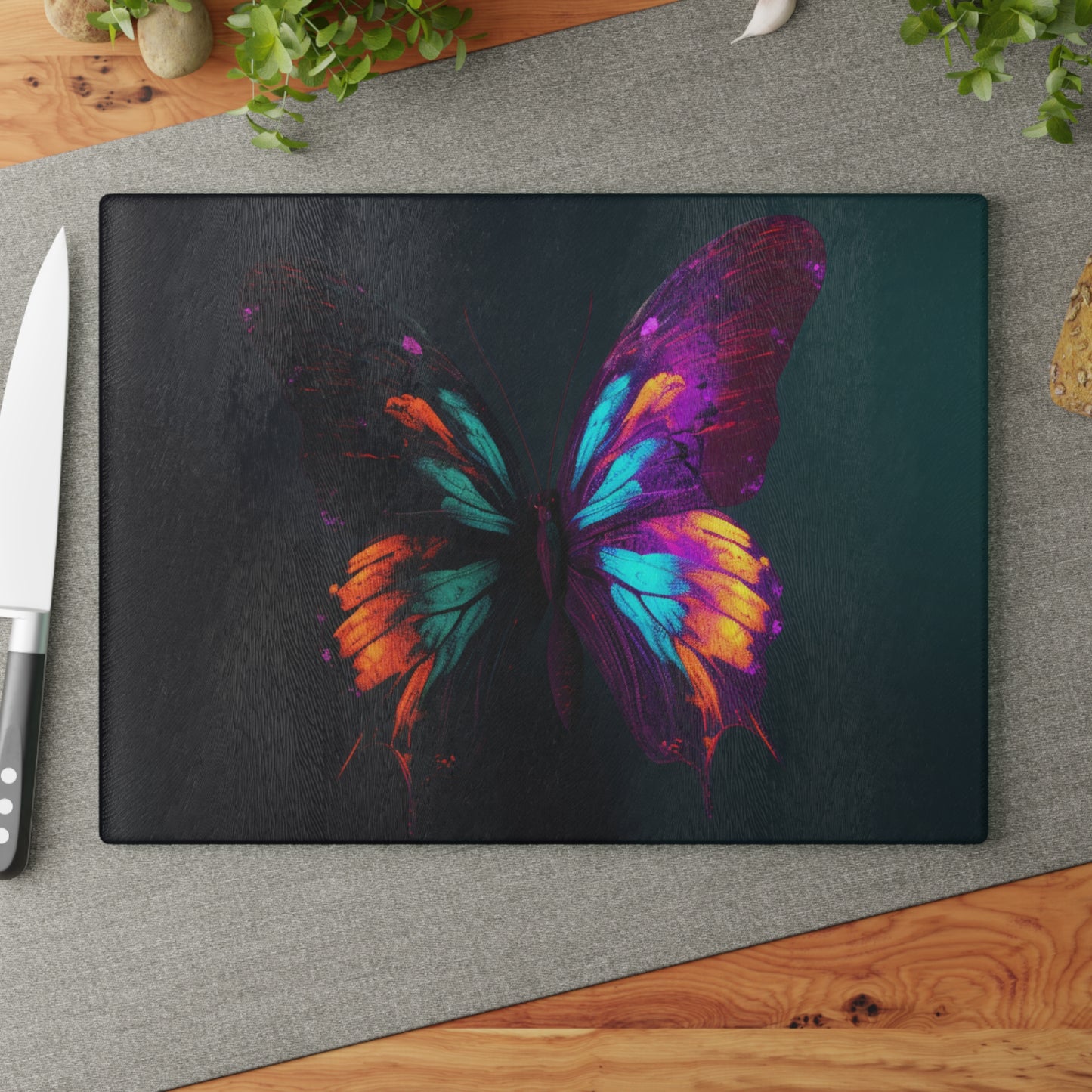 Glass Cutting Board Hyper Colorful Butterfly Purple 2