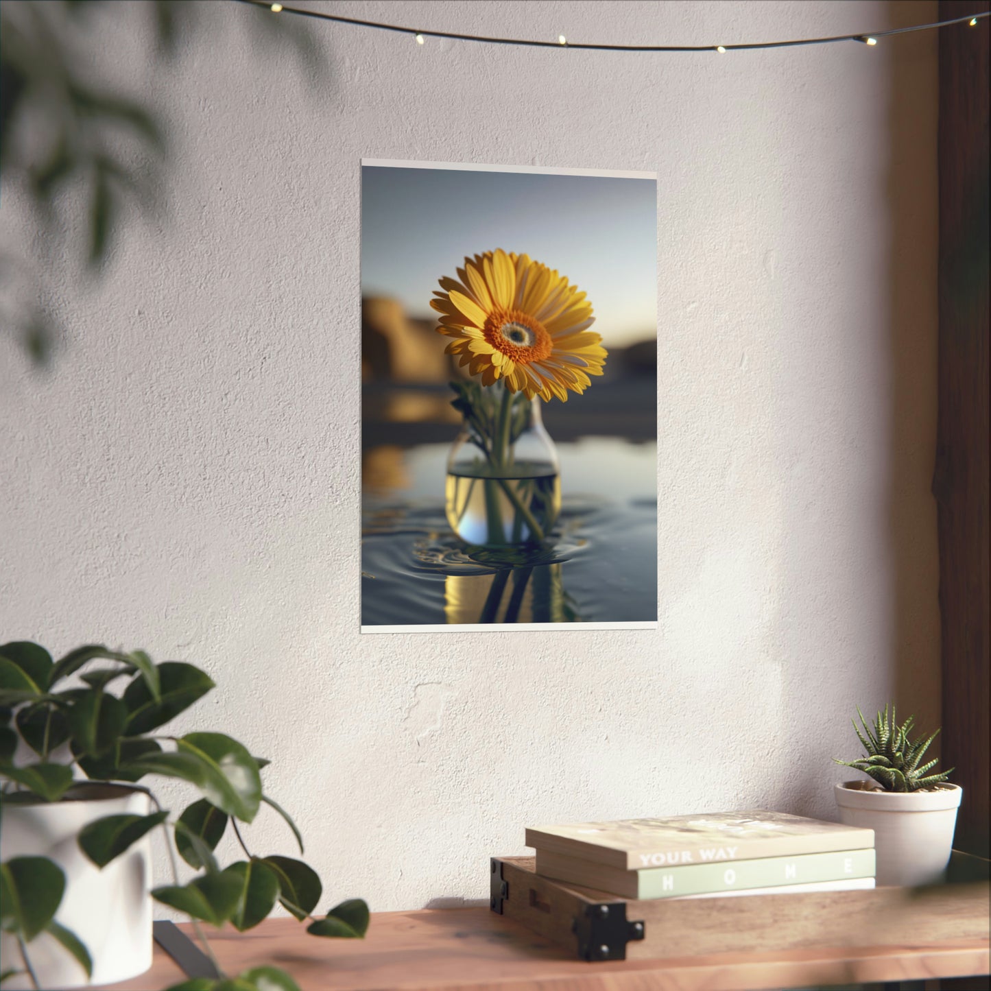 Premium Matte Vertical Posters yello Gerbera glass 4