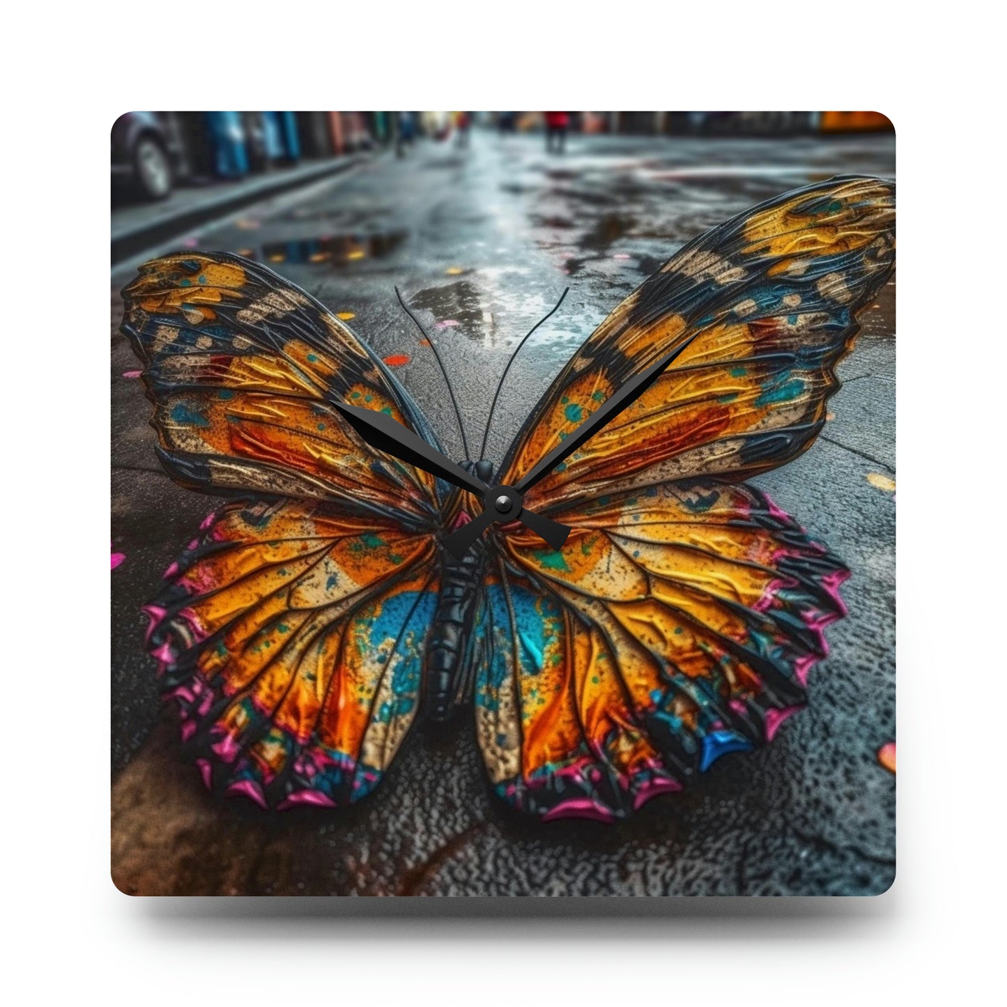 Acrylic Wall Clock Liquid Street Butterfly 1