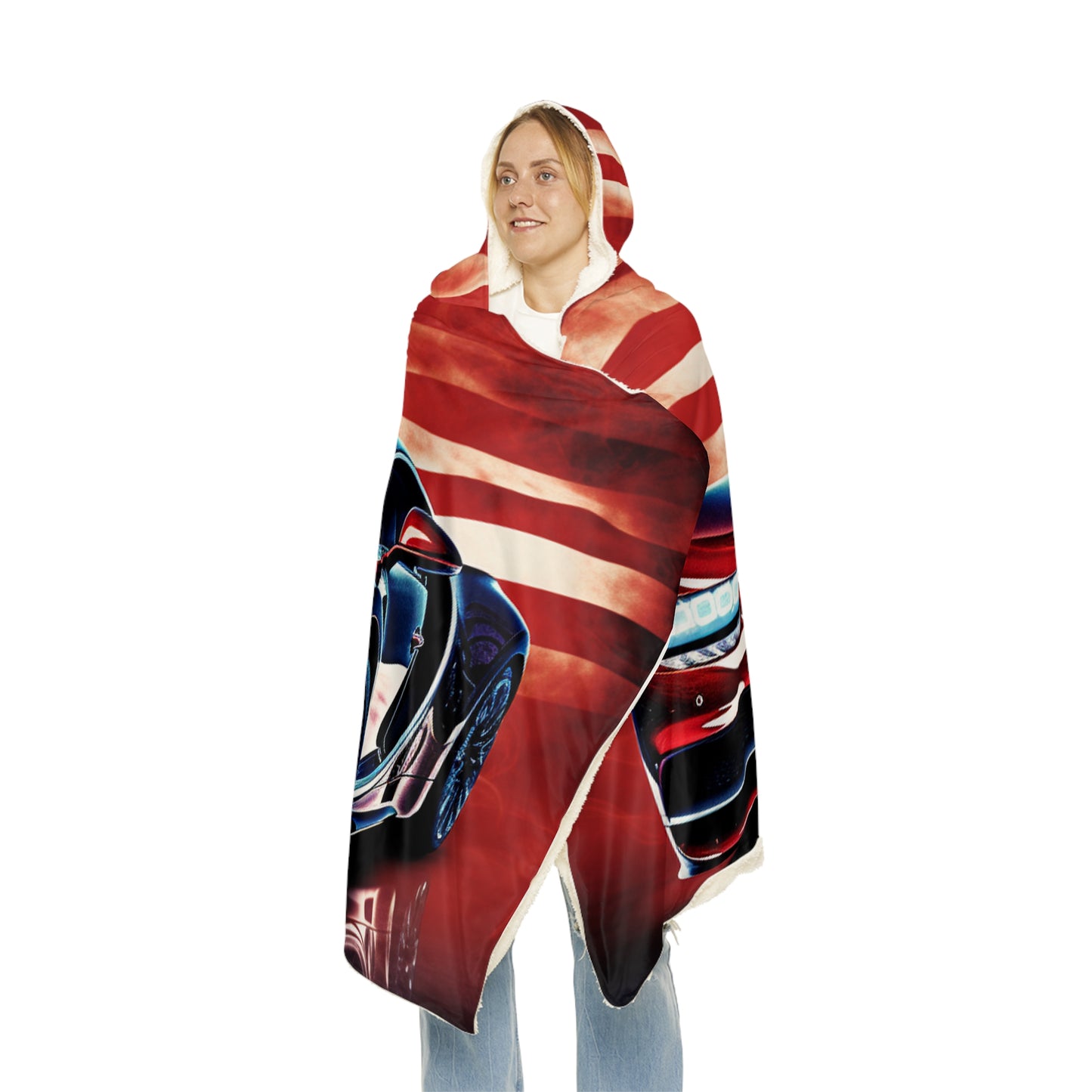 Snuggle Hooded Blanket Abstract American Flag Background Bugatti 3