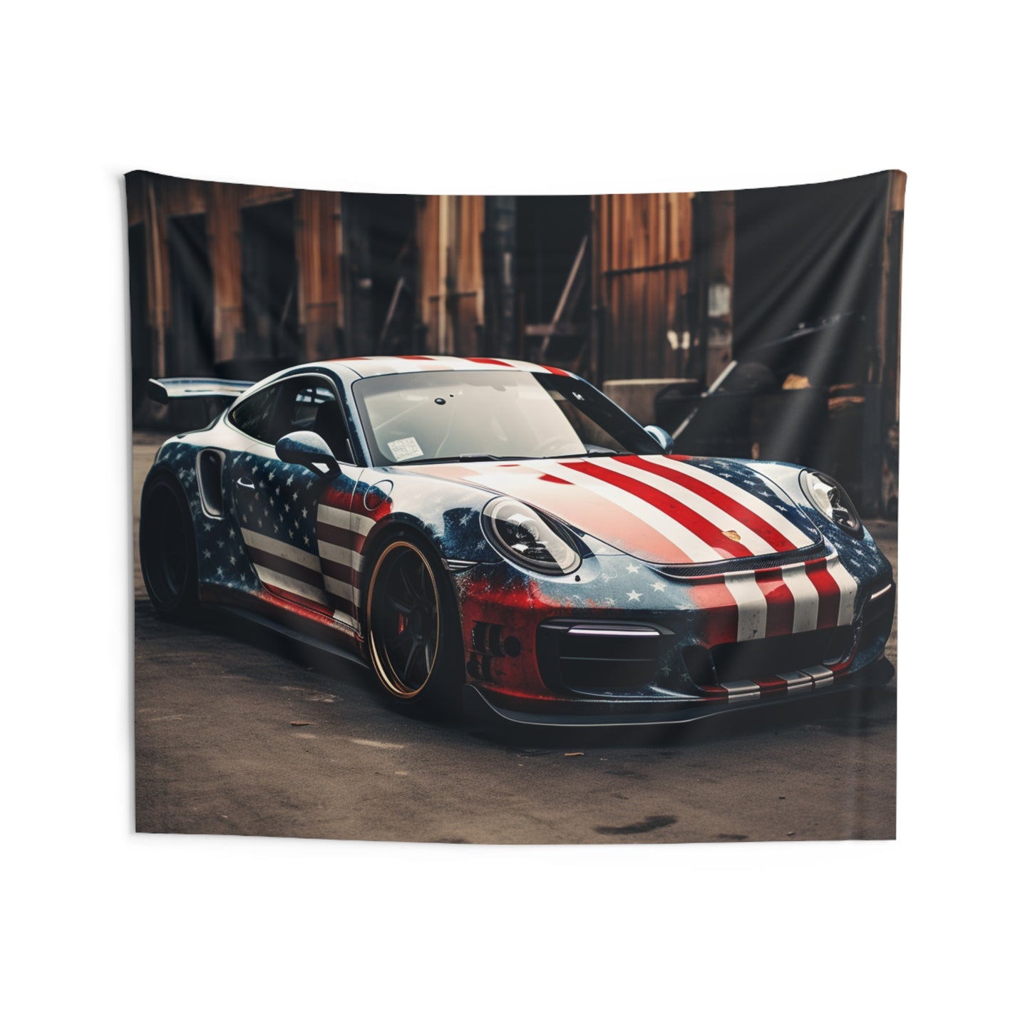 Indoor Wall Tapestries American Flag Porsche 3