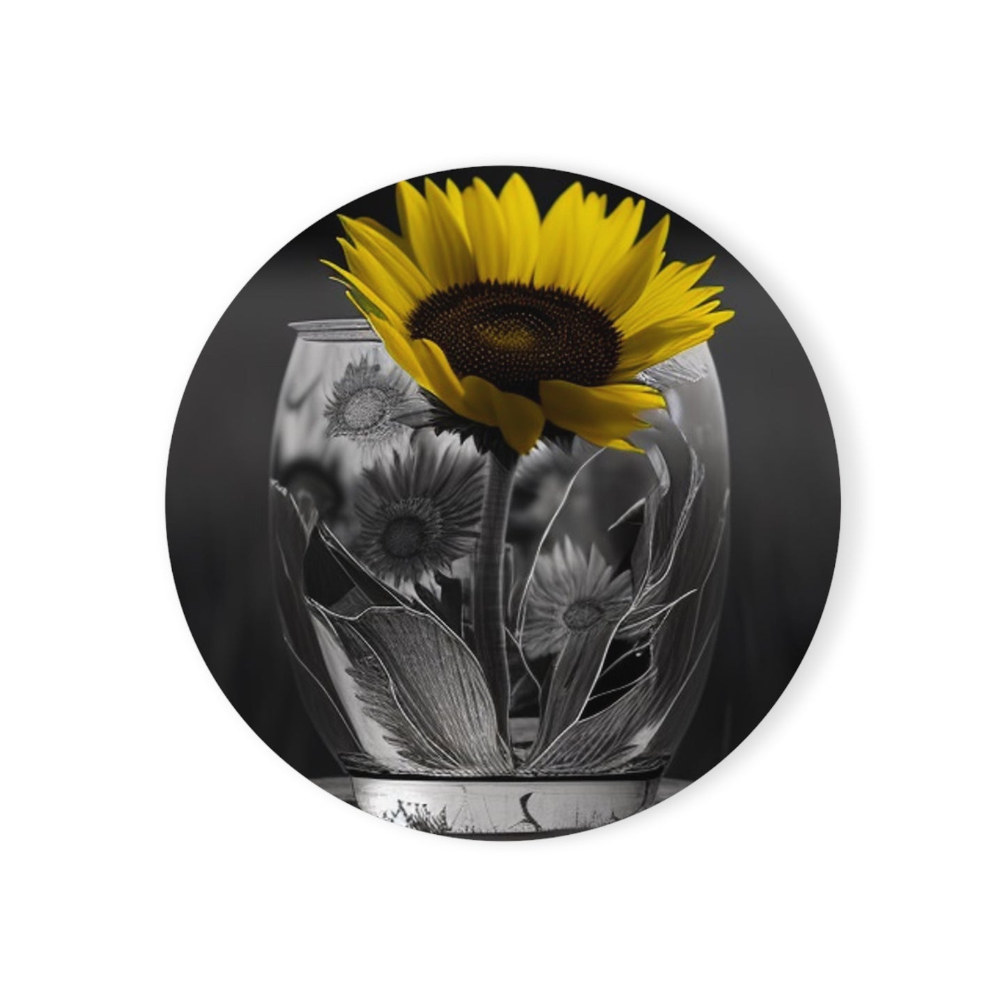 Cork Back Coaster Yellw Sunflower in a vase 1