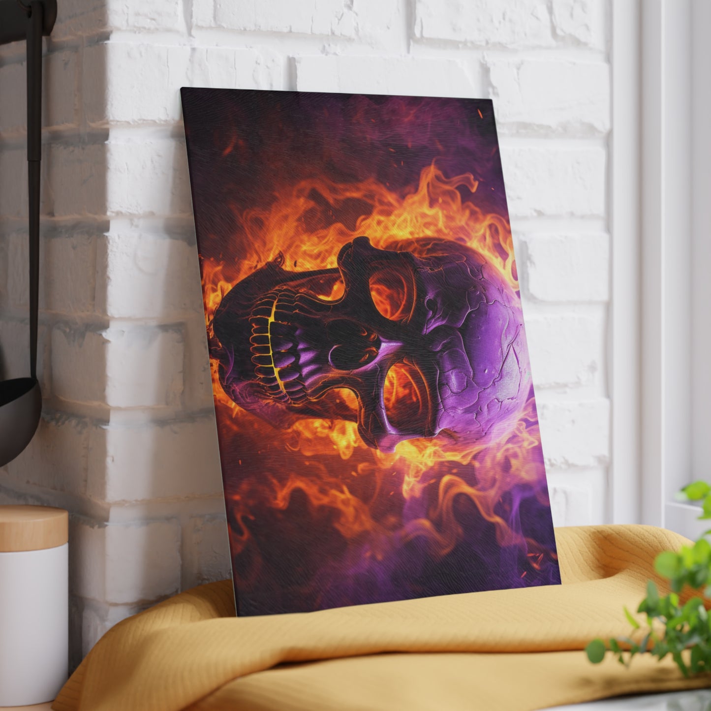 Glass Cutting Board Skull Flames 3