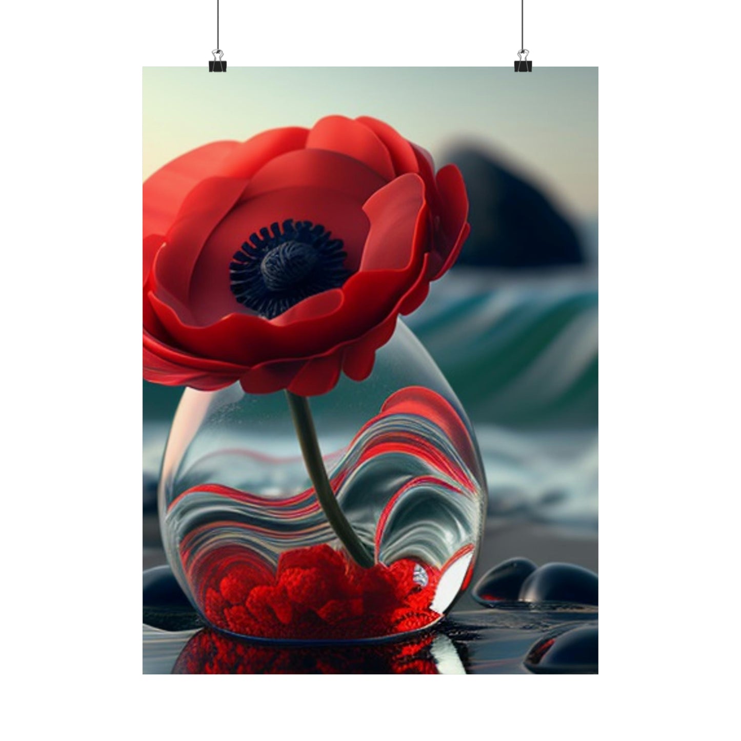 Premium Matte Vertical Posters Red Anemone in a Vase 1