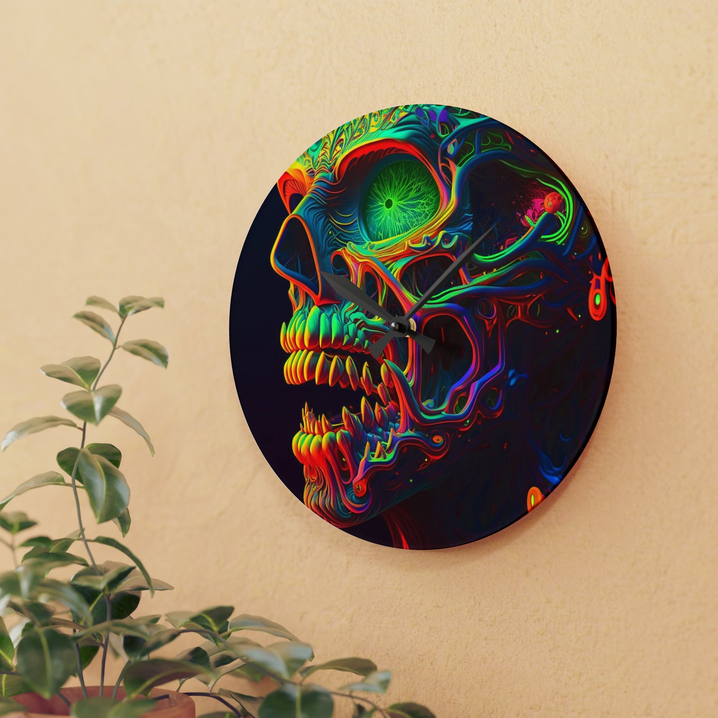 Acrylic Wall Clock Florescent Skull Death 1