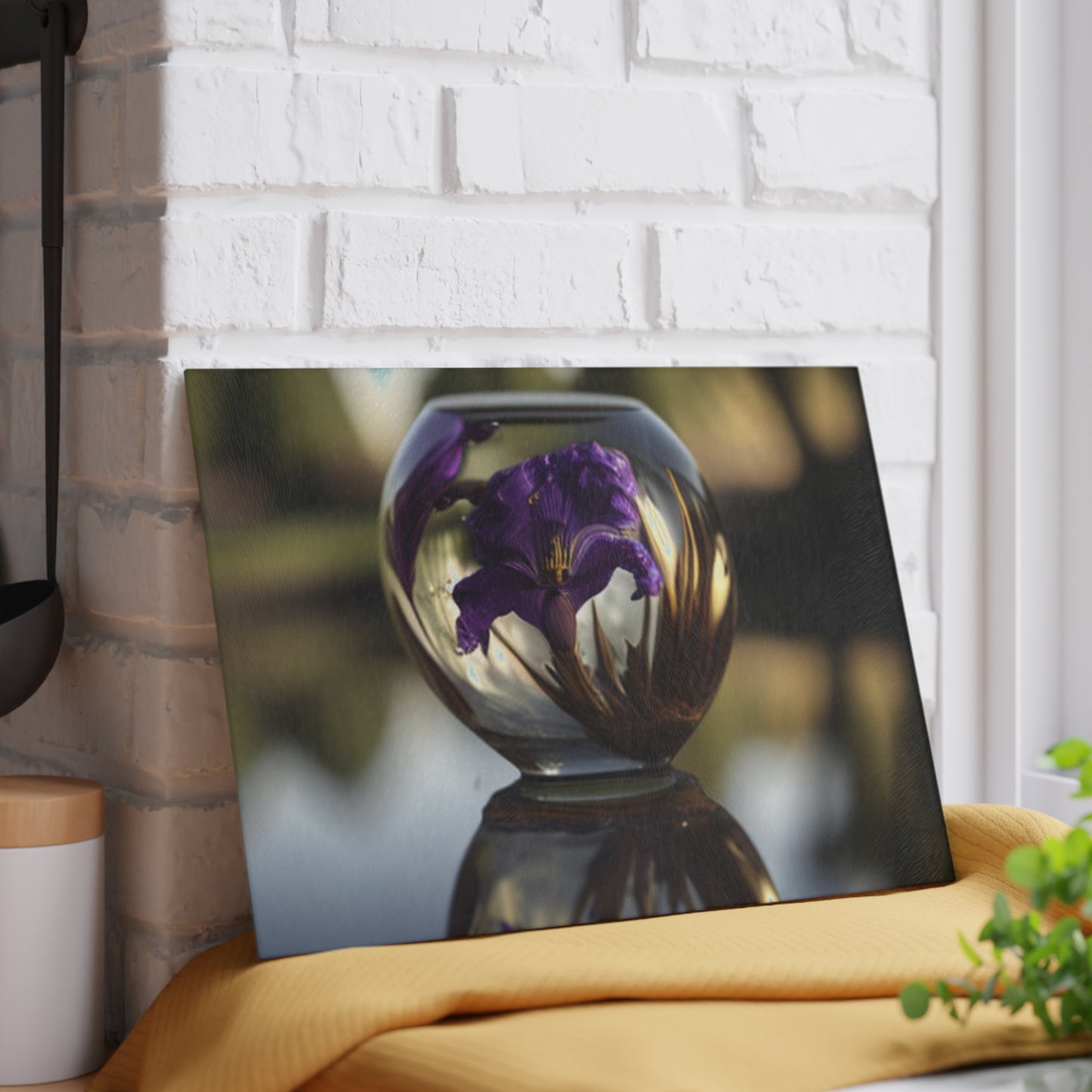 Glass Cutting Board Purple Iris in a vase 2