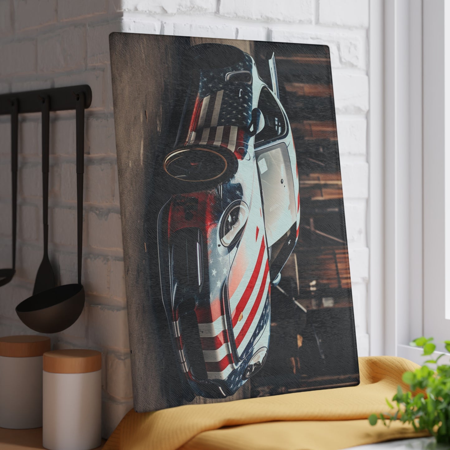 Glass Cutting Board American Flag Porsche 3