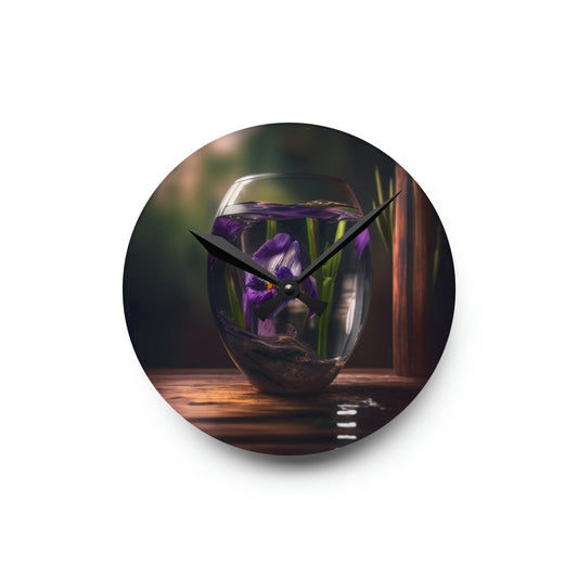 Acrylic Wall Clock Purple Iris in a vase 4