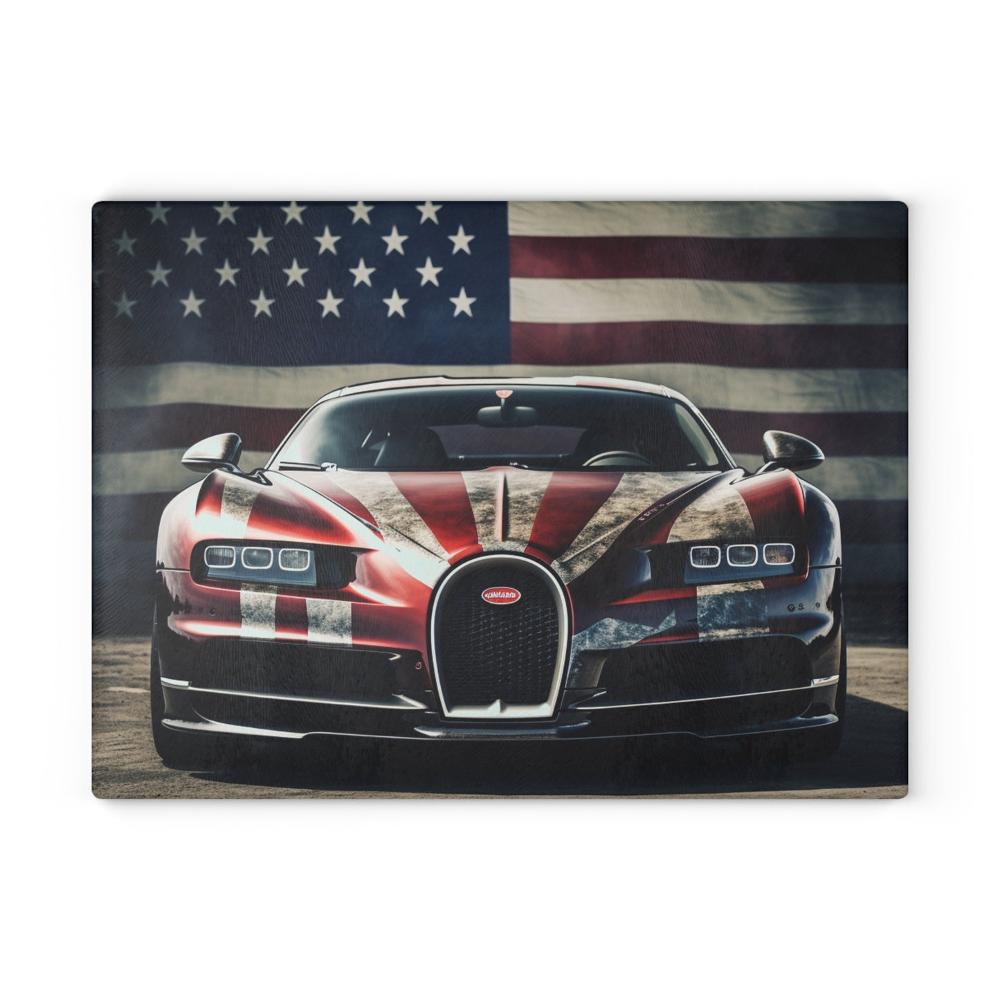 Glass Cutting Board American Flag Background Bugatti 3