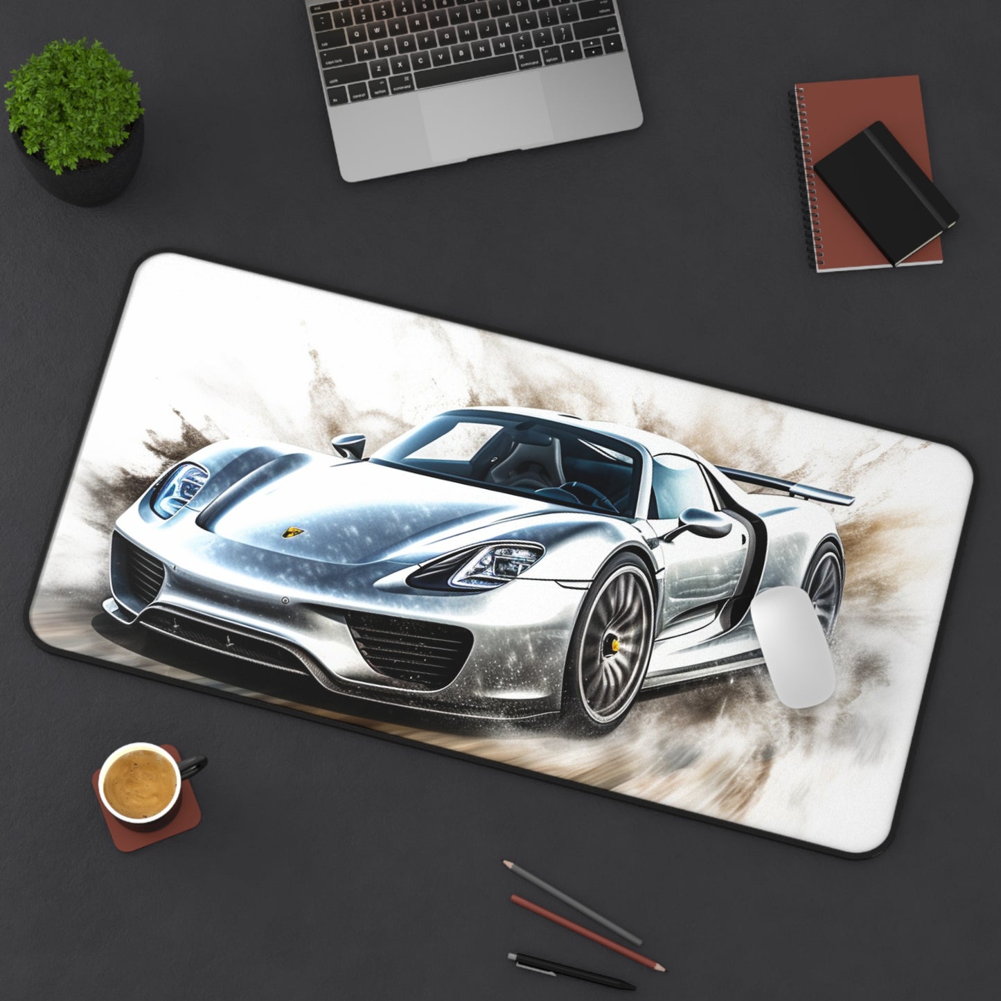 Desk Mat 918 Spyder white background driving fast with water splashing 2