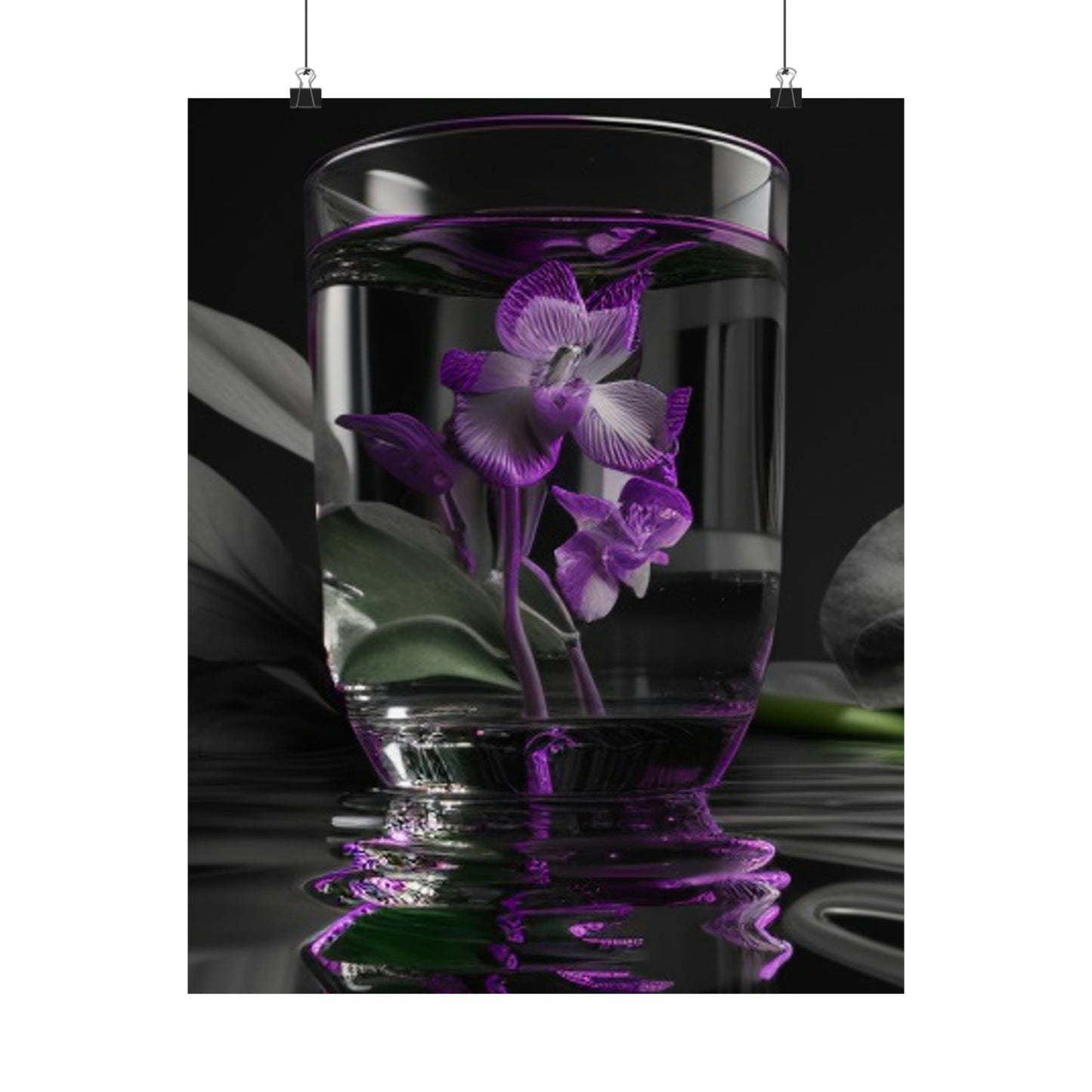 Premium Matte Vertical Posters Purple Orchid Glass vase 1