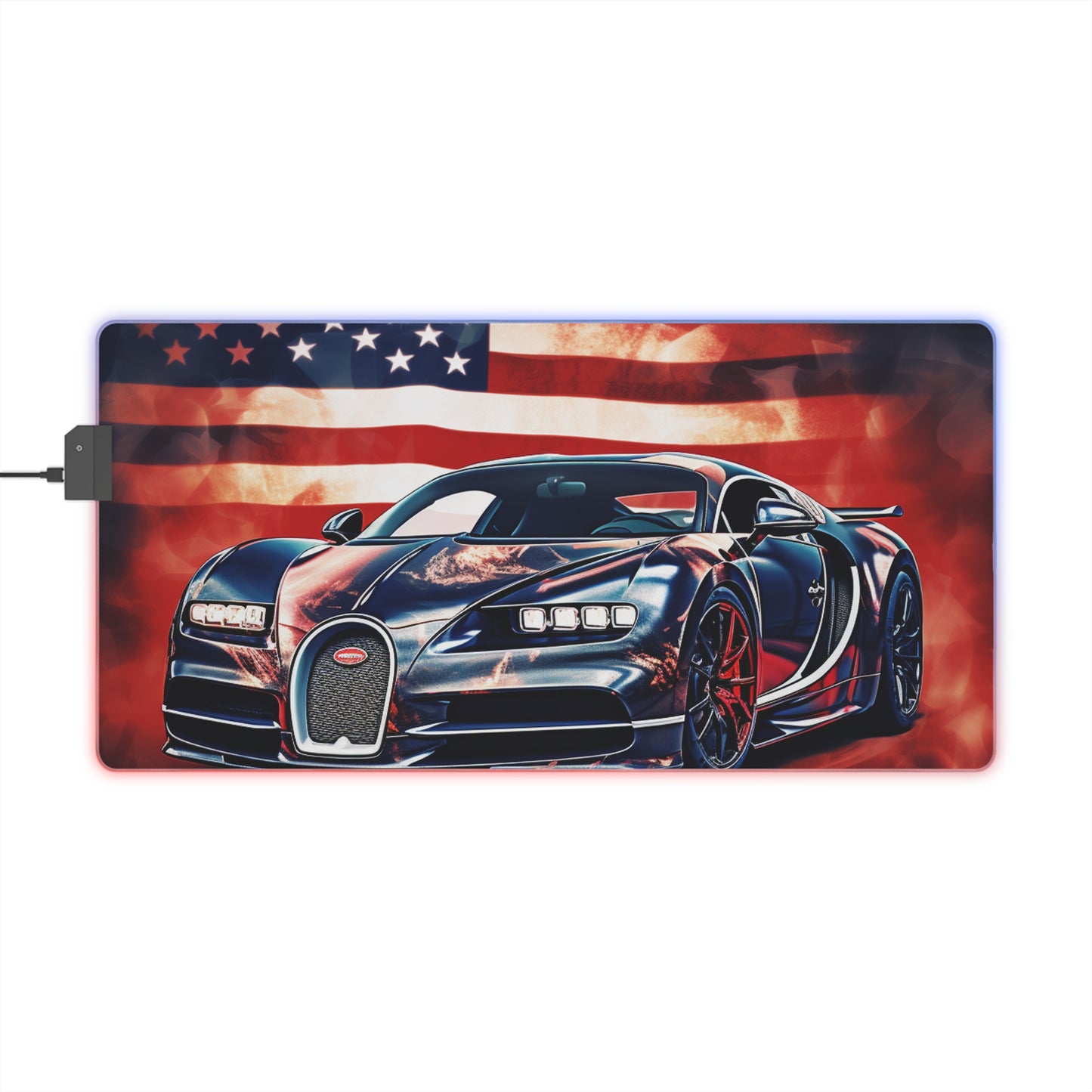 LED Gaming Mouse Pad Abstract American Flag Background Bugatti 4