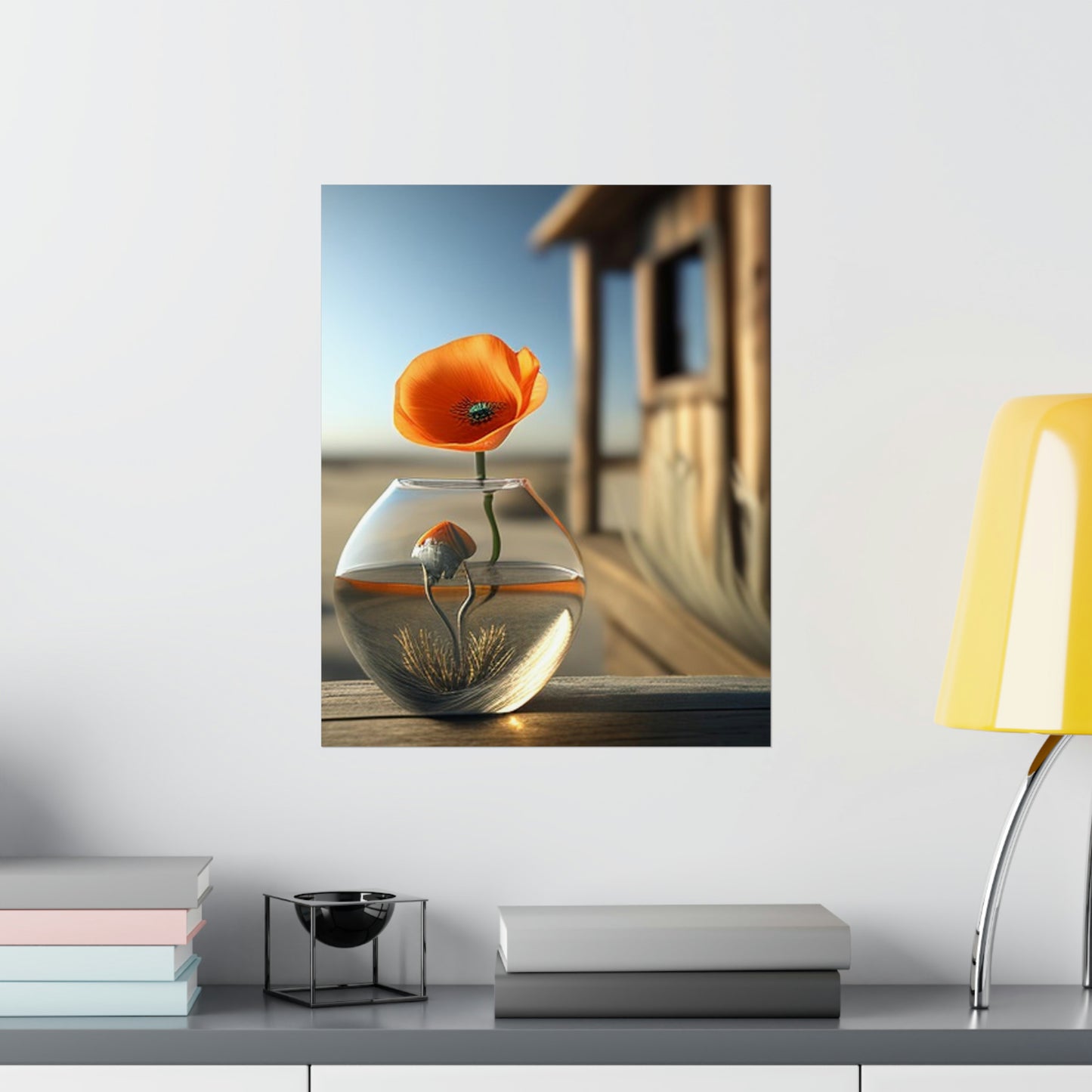 Premium Matte Vertical Posters Orange Poppy in a Vase 1