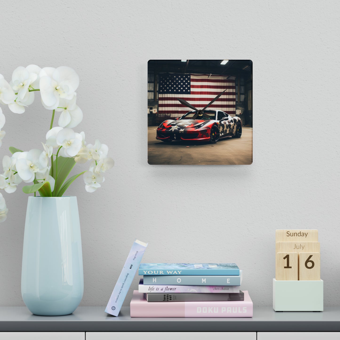 Acrylic Wall Clock American Flag Farrari 1