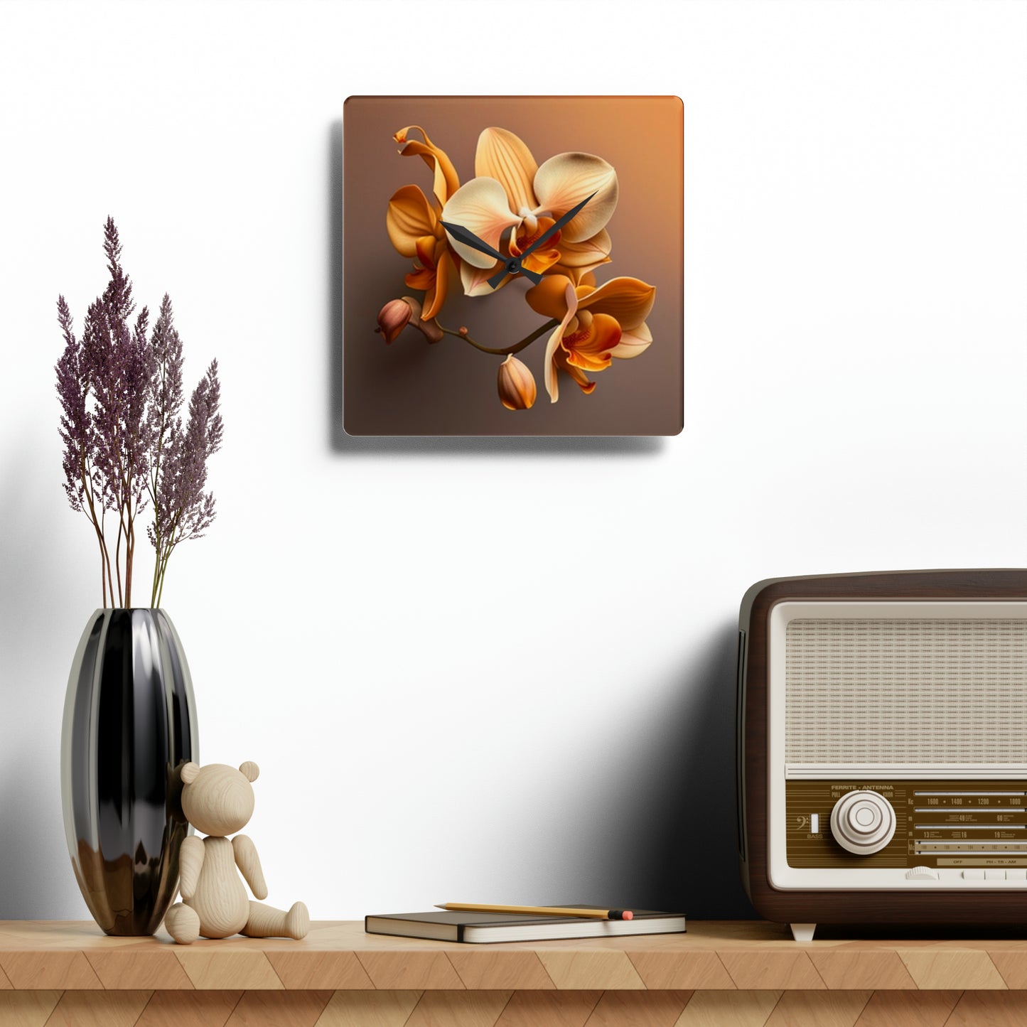 Acrylic Wall Clock orchid pedals 2