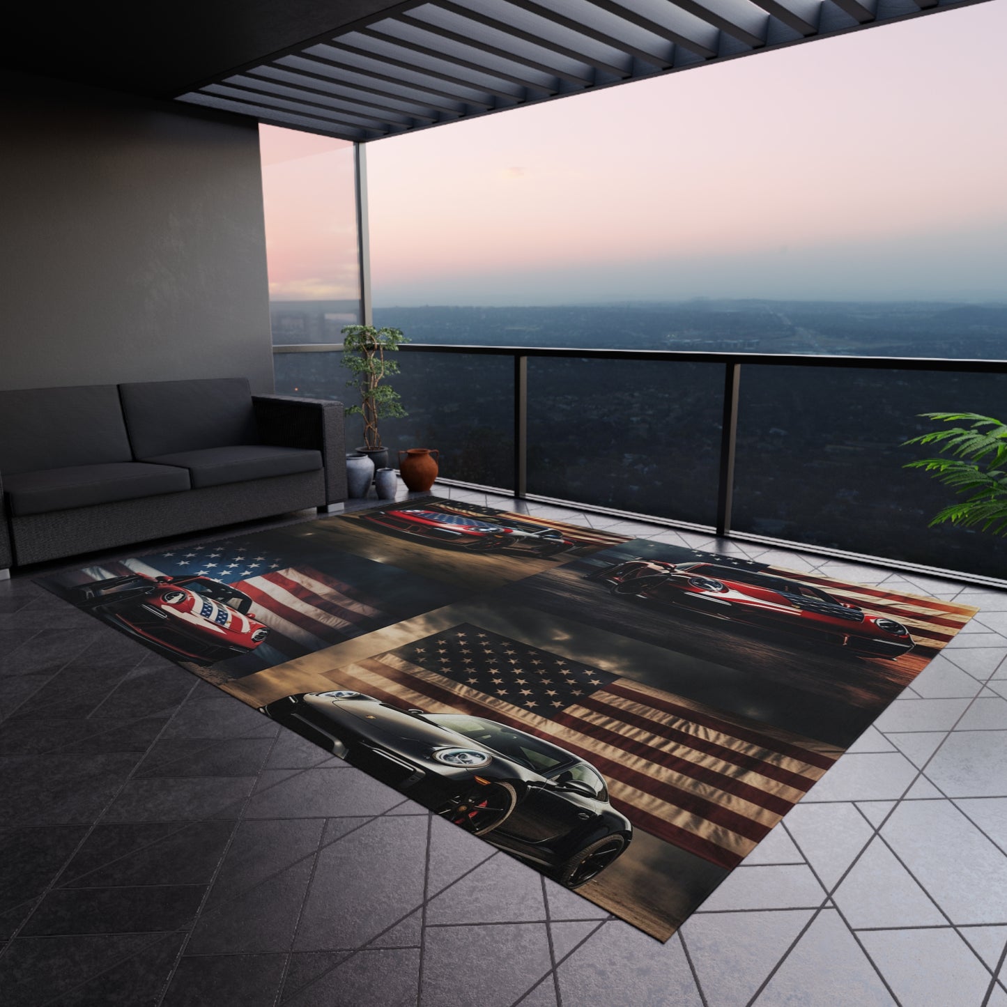 Outdoor Rug  American Flag Background Porsche 5